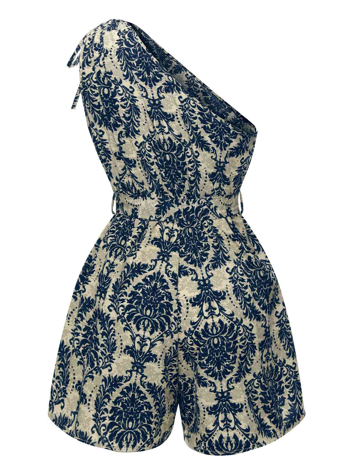 Combishort bleue à une épaule à imprimé floral des années 1950 - Image 3