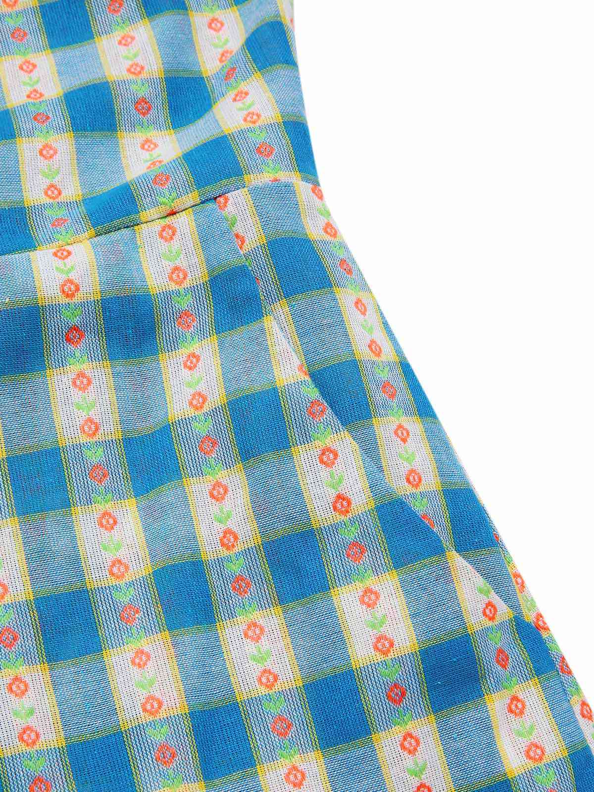 Combishort bleue fleur à carreaux vichy nœud années 1950 - Image 6