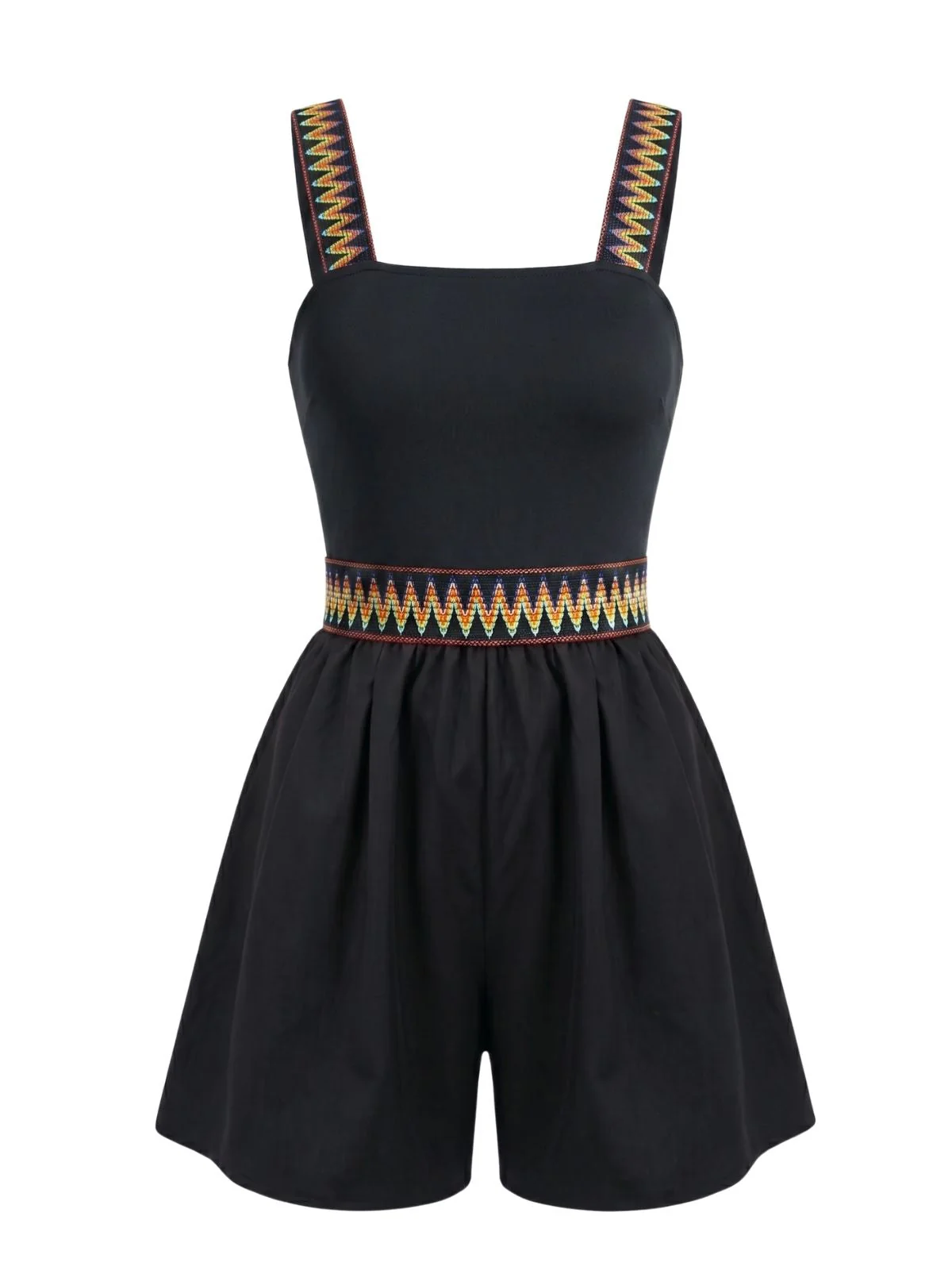 Combishort Bordeaux Bretelles Motif Zigzag Ethnique Années 1970 - Image 17