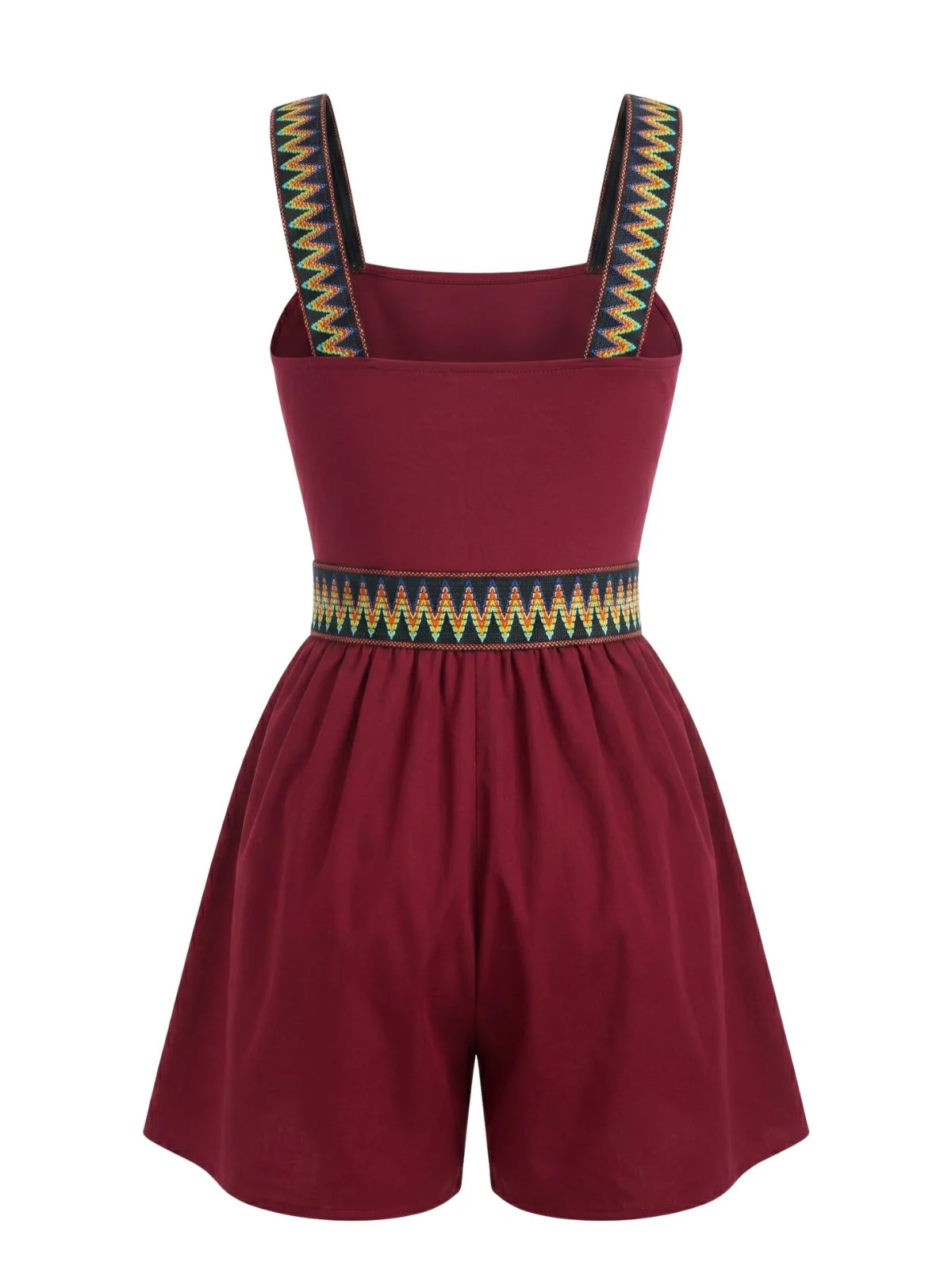 Combishort Bordeaux Bretelles Motif Zigzag Ethnique Années 1970 - Image 3