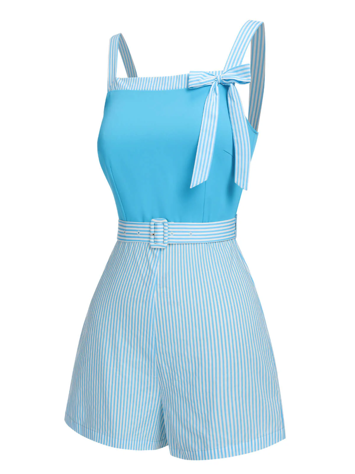Combishort à bretelles larges bleu clair à rayures des années 40 - Image 3