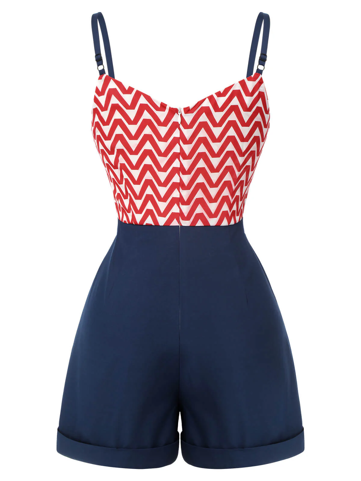 Combishort à bretelles à rayures et chevrons rouge et bleu des années 1950 - Image 4