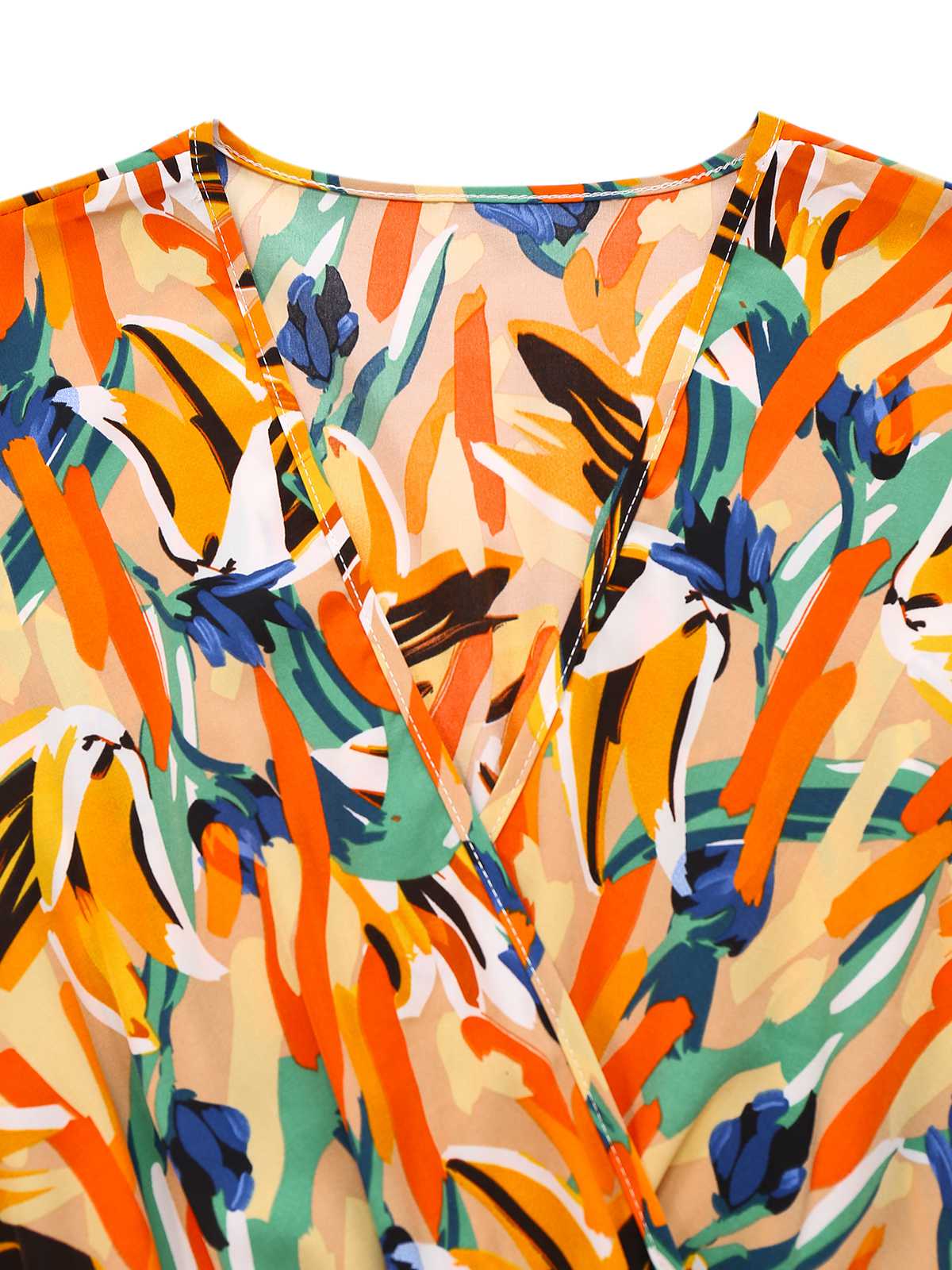 Combishort ceinturée multicolore col V et imprimé abstrait années 1980 - Image 3