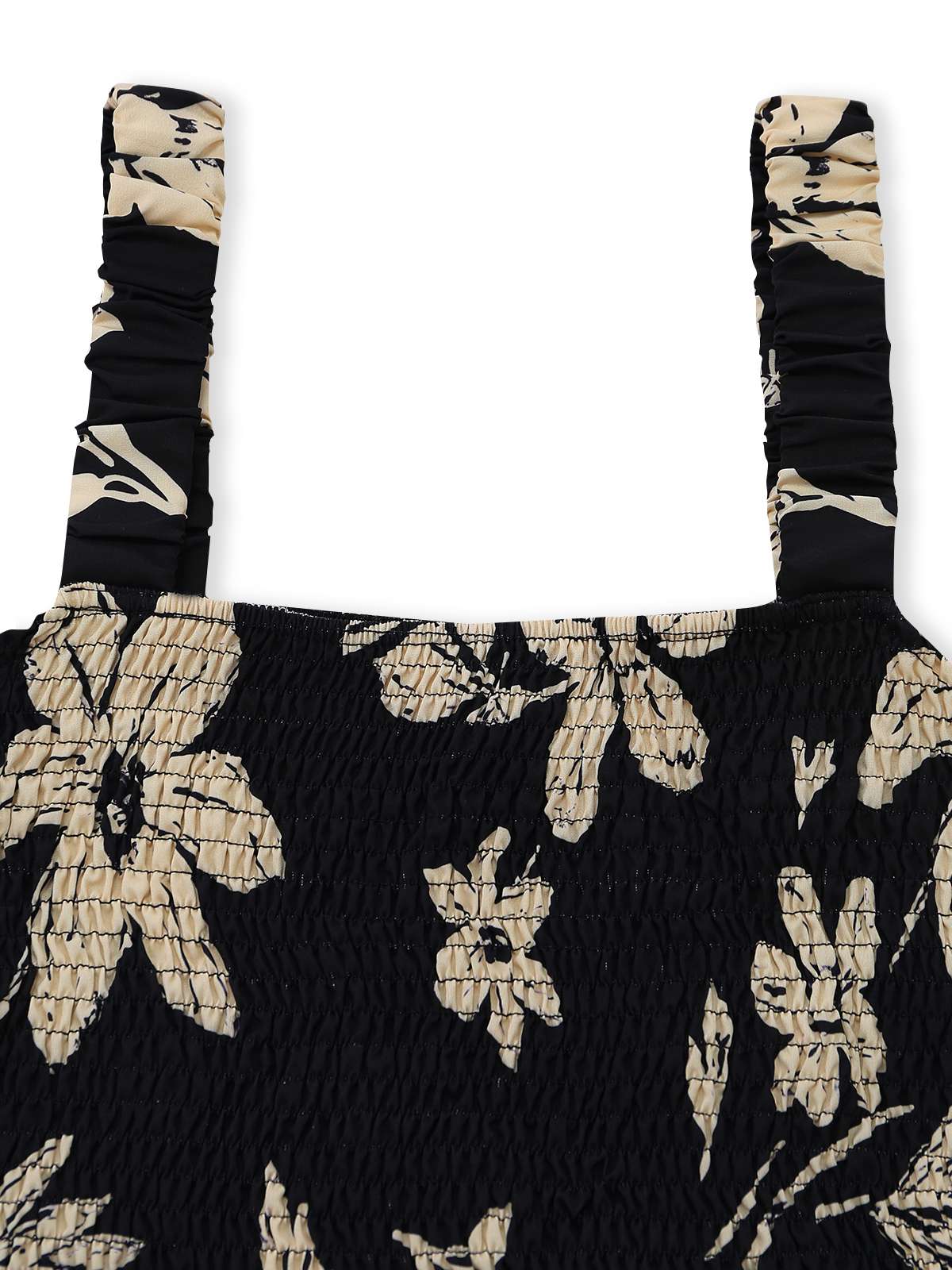 Combishort col carré imprimé tropical noir années 50 - Image 4