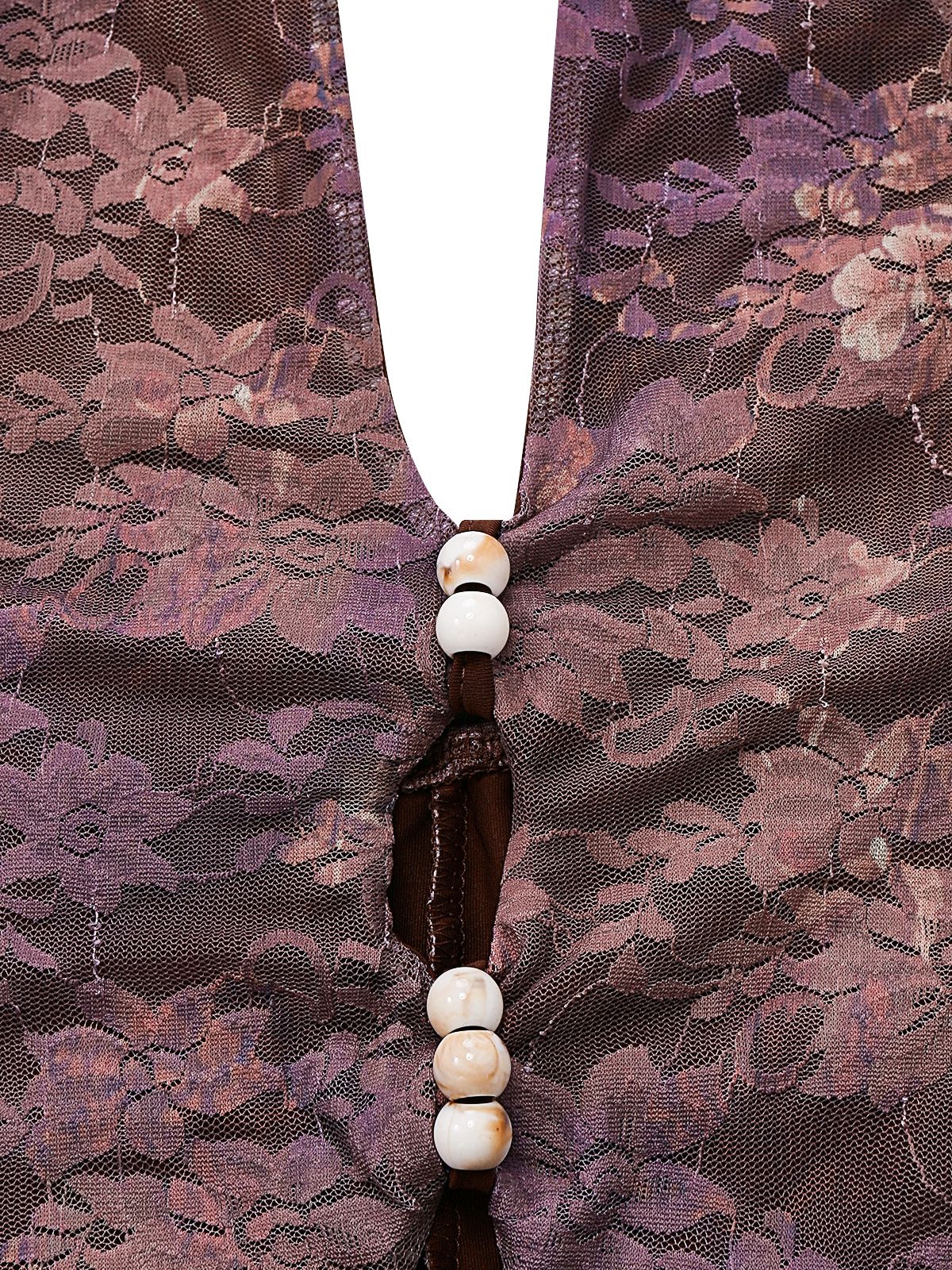 Combishort dos nu à fleurs à volants et perles années Y2k - Image 4