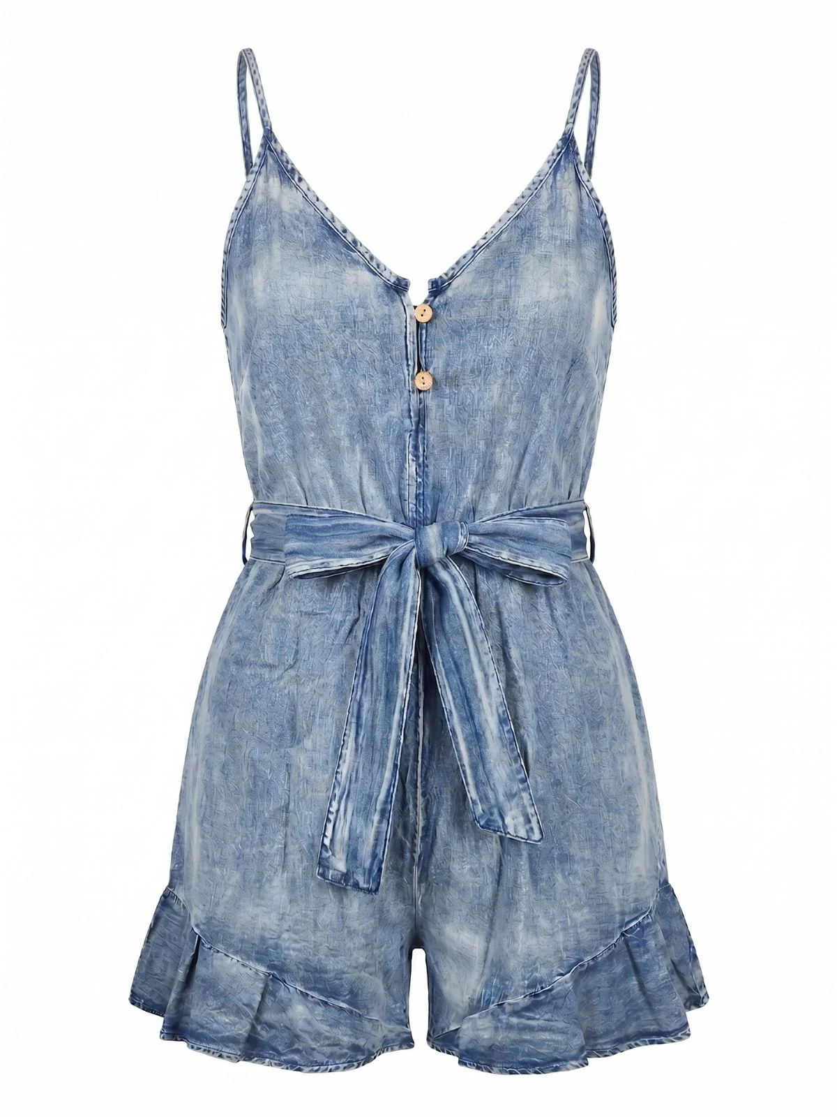 Combishort en Denim Boutonné à Volants Années 1950