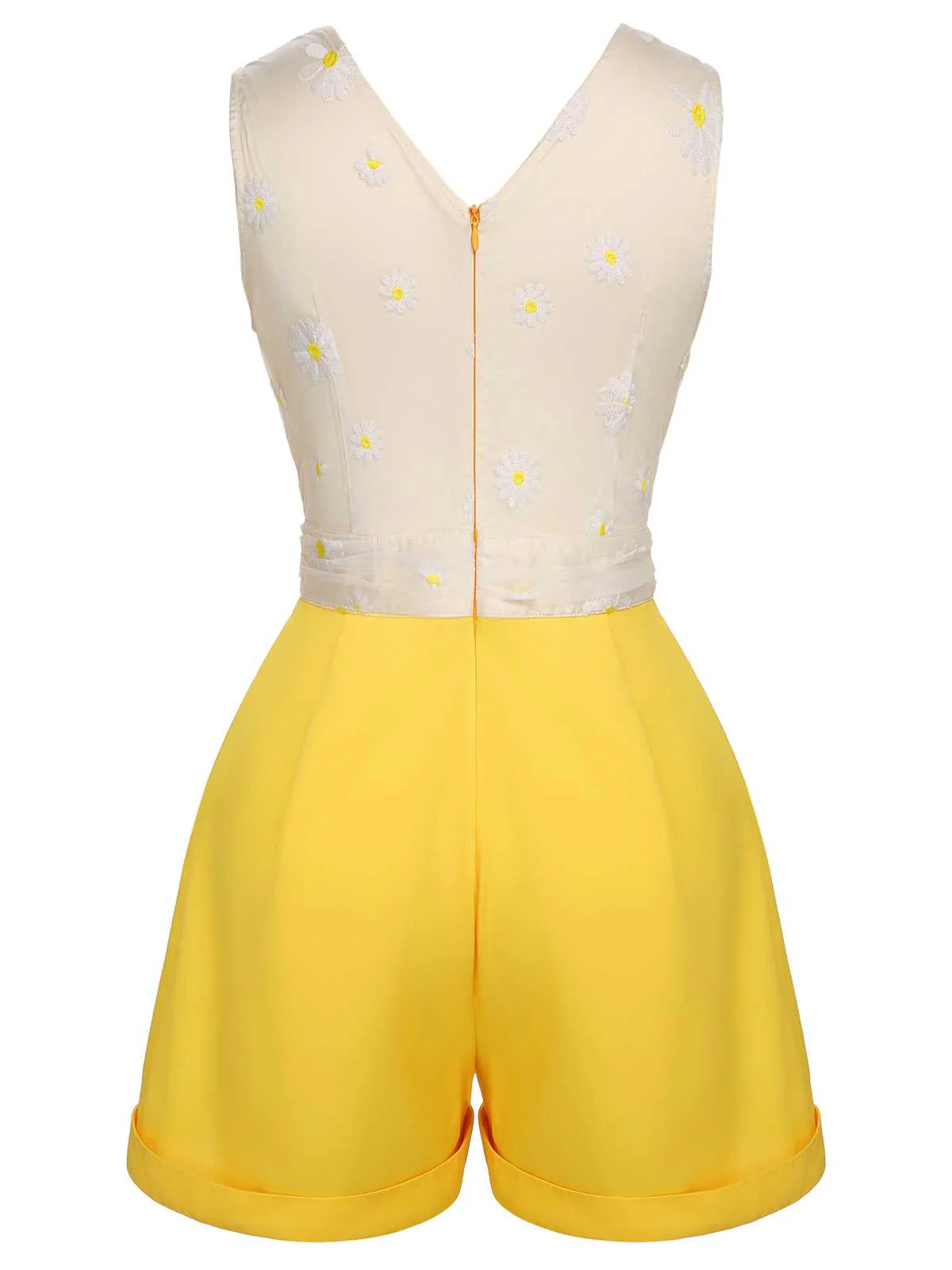 Combishort jaune en maille marguerite à col en V des années 1950 - Image 4