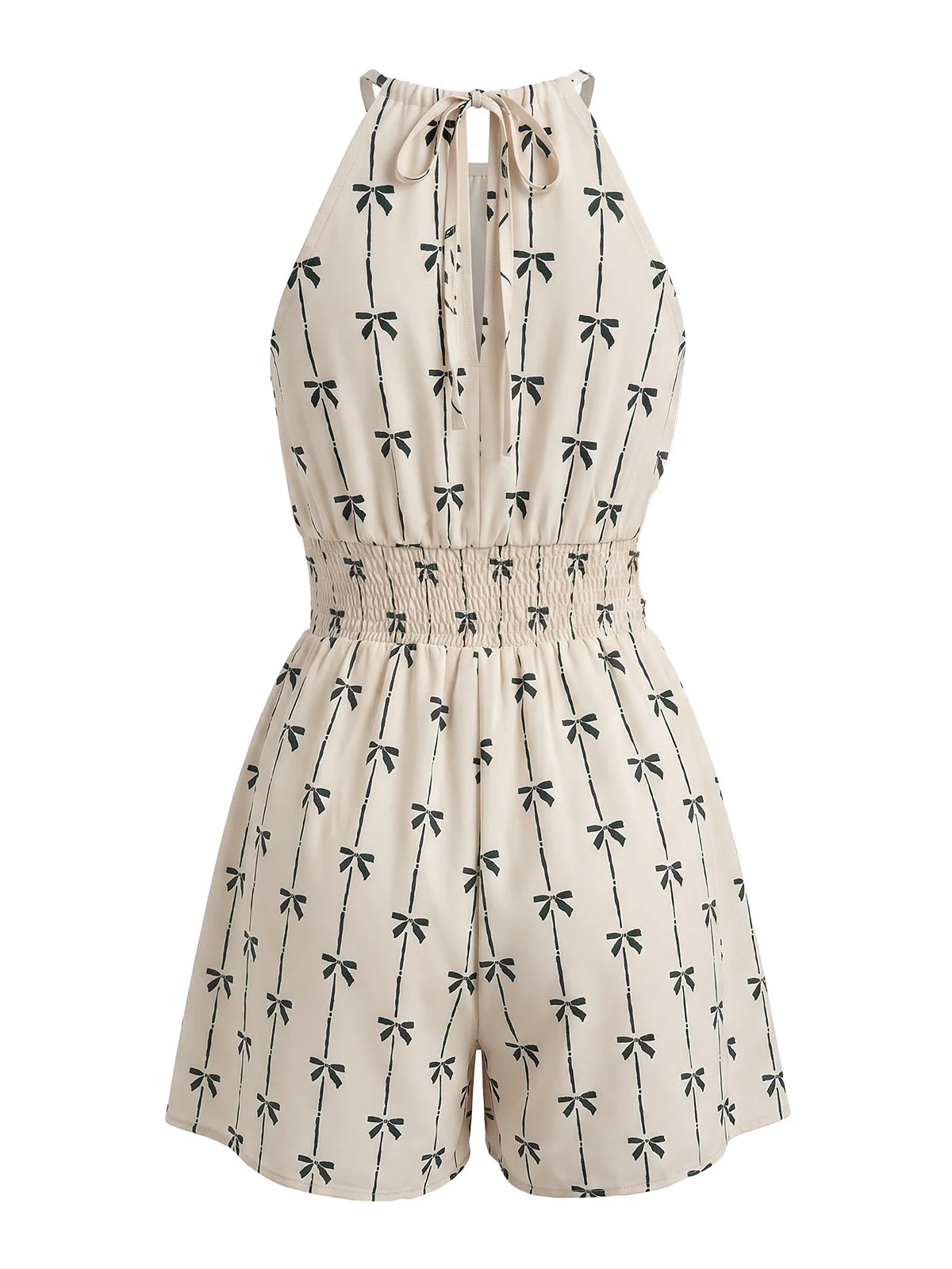 Combishort Licou Imprimé Nœuds Taille Froncée Beige Années 1950 - Image 5