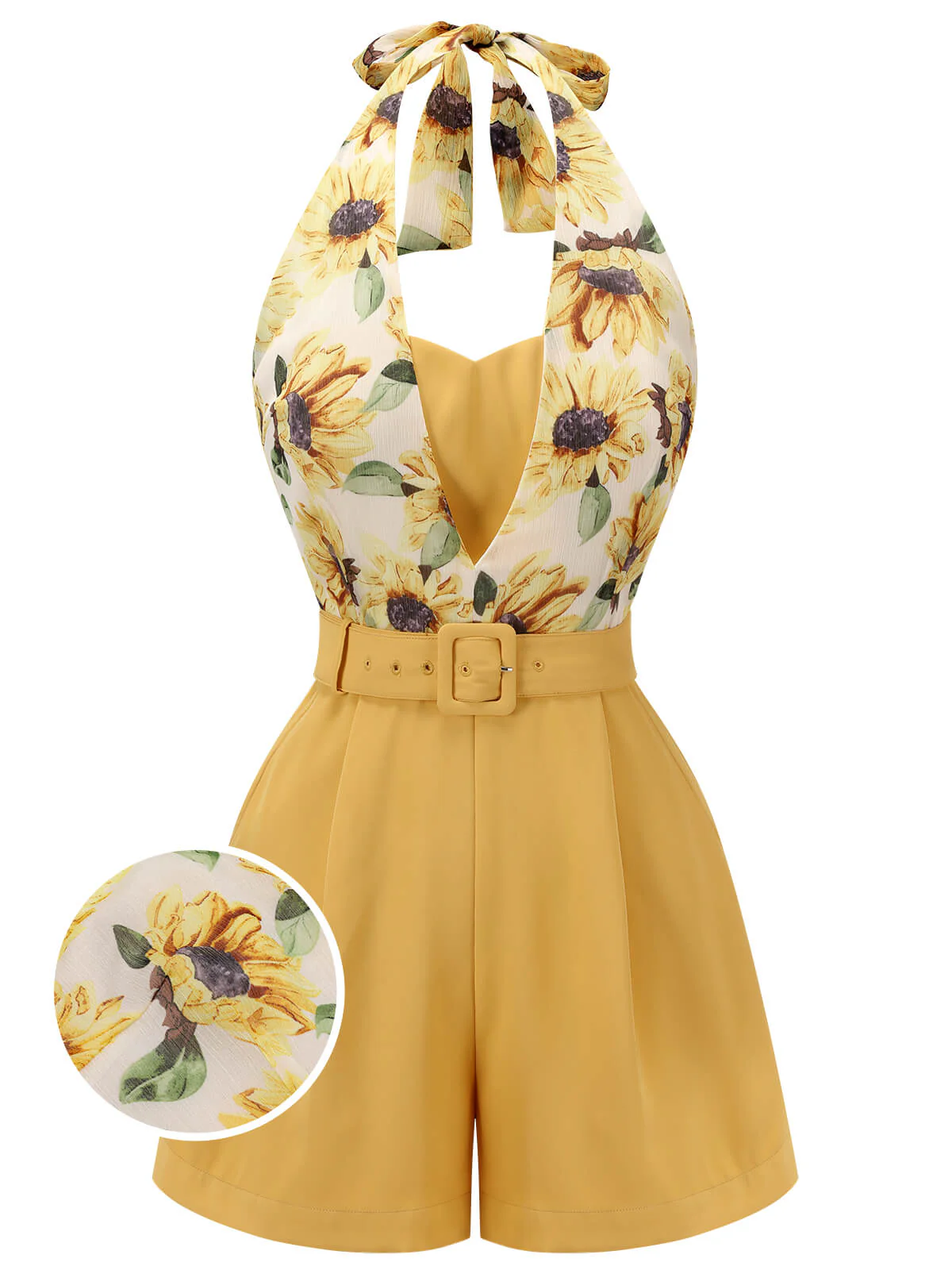 Combishort licou tournesol jaune patchwork années 1950 Chic - Image 3