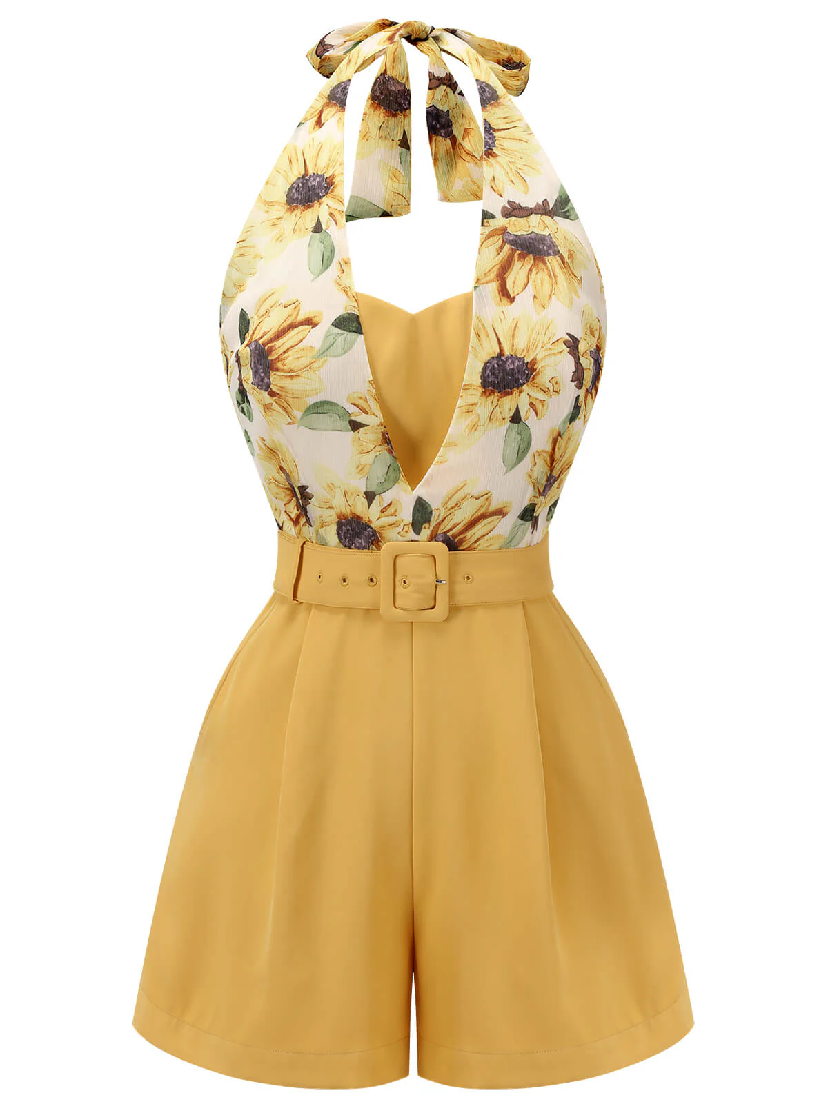 Combishort licou tournesol jaune patchwork années 1950 Chic - Image 4