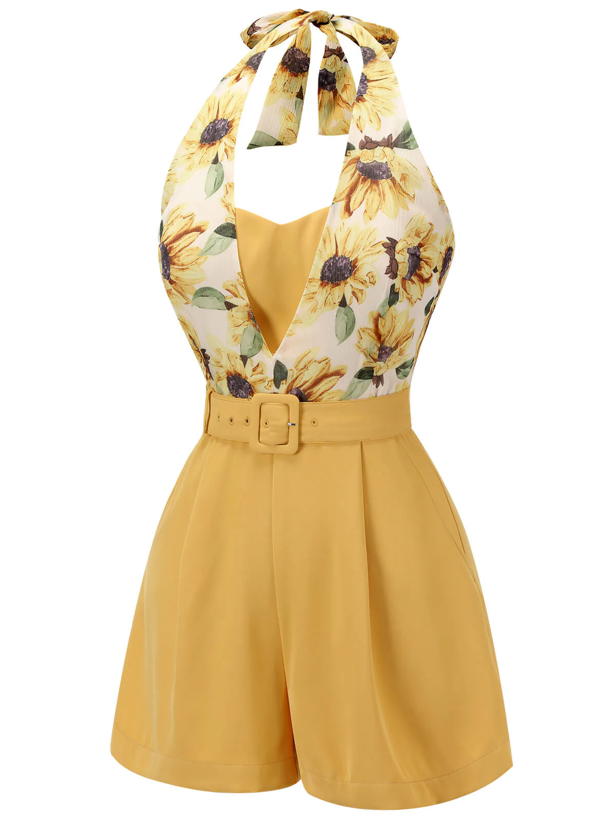 Combishort licou tournesol jaune patchwork années 1950 Chic - Image 5