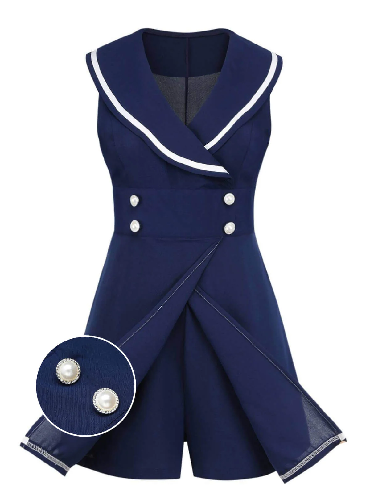 Combishort Marin Boutons Perlés Bleu Marine Années 1950