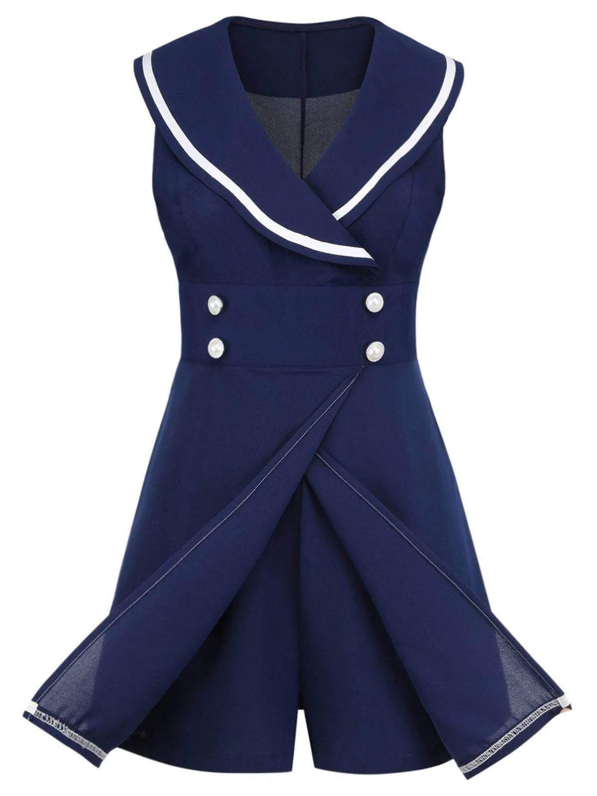 Combishort Marin Boutons Perlés Bleu Marine Années 1950 - Image 2