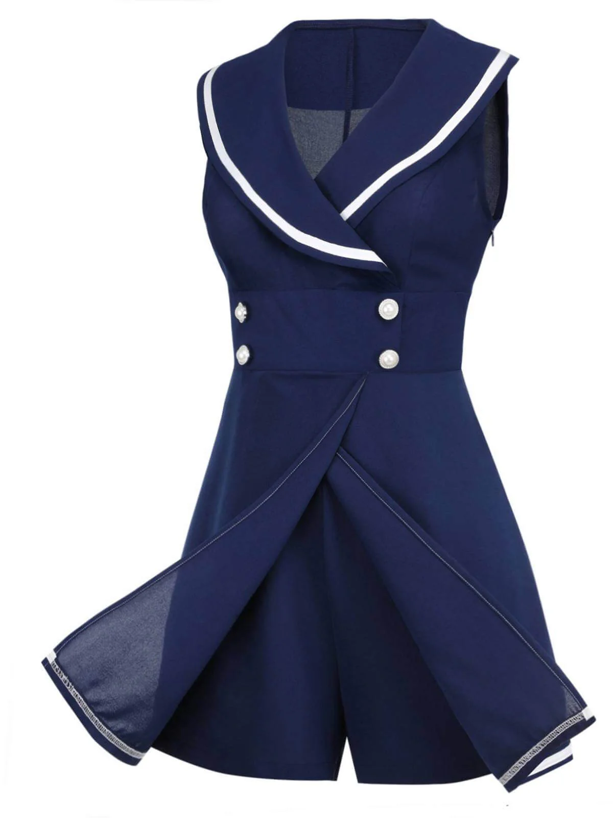 Combishort Marin Boutons Perlés Bleu Marine Années 1950 - Image 4