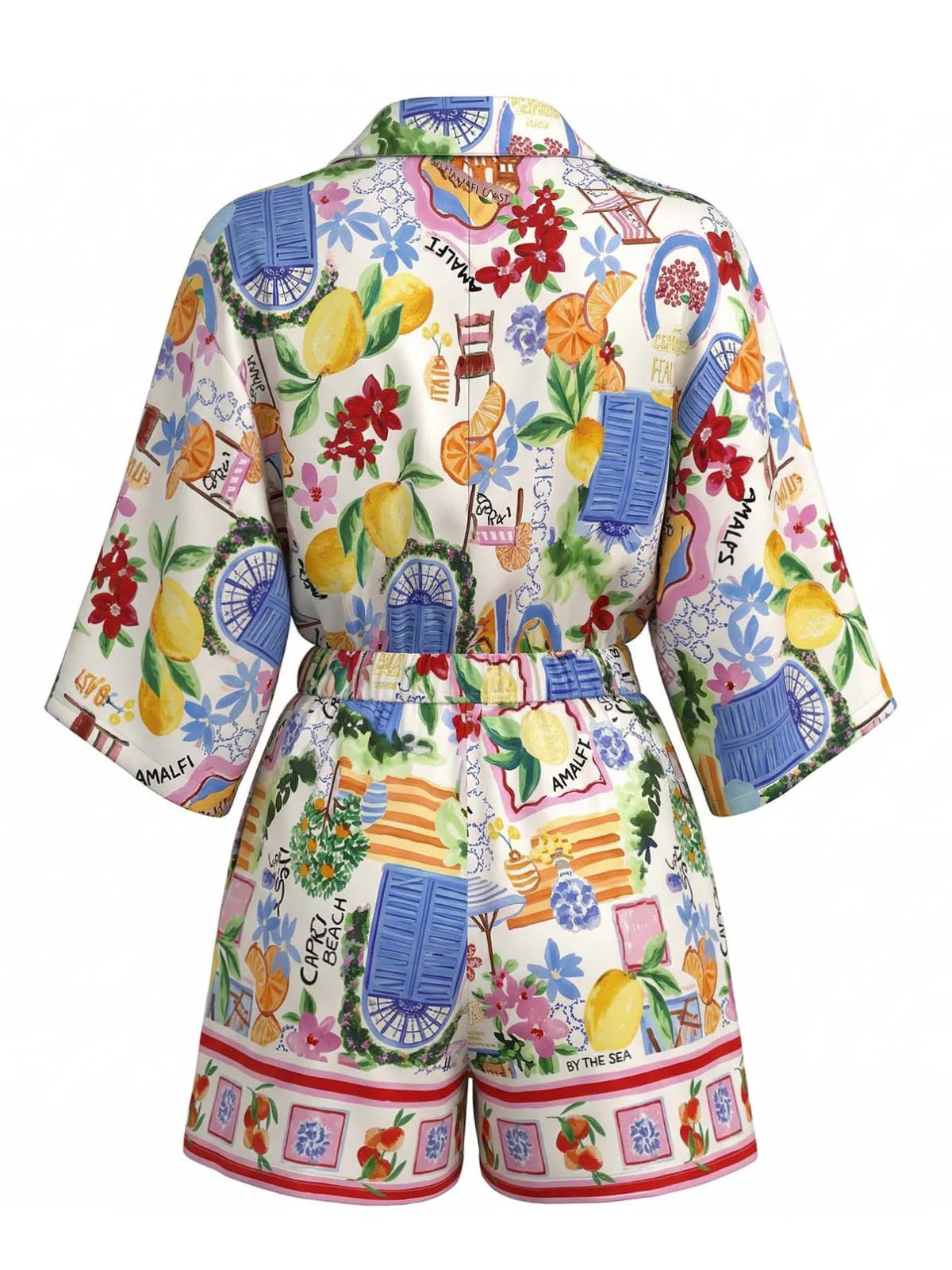 Combishort multicolore manches courtes motif fruits et col revers années 70 - Image 3