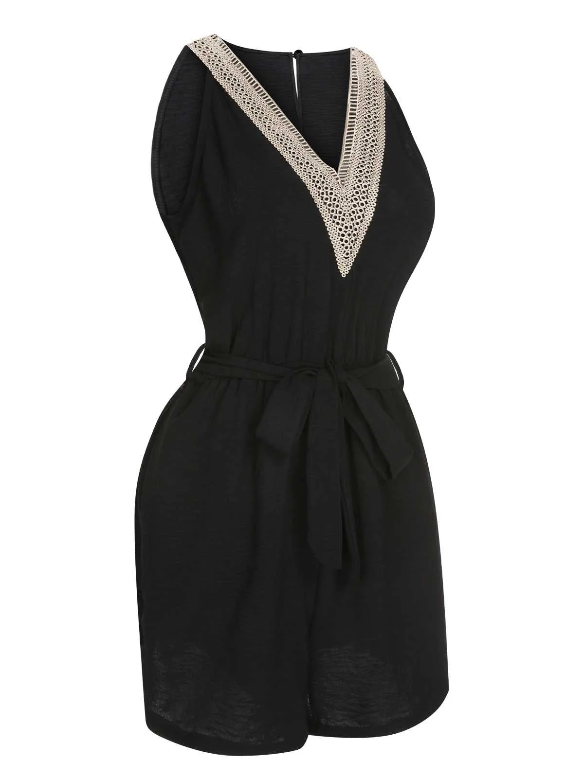 Combishort noire à col en V et ceinture des années 1960 - Image 2
