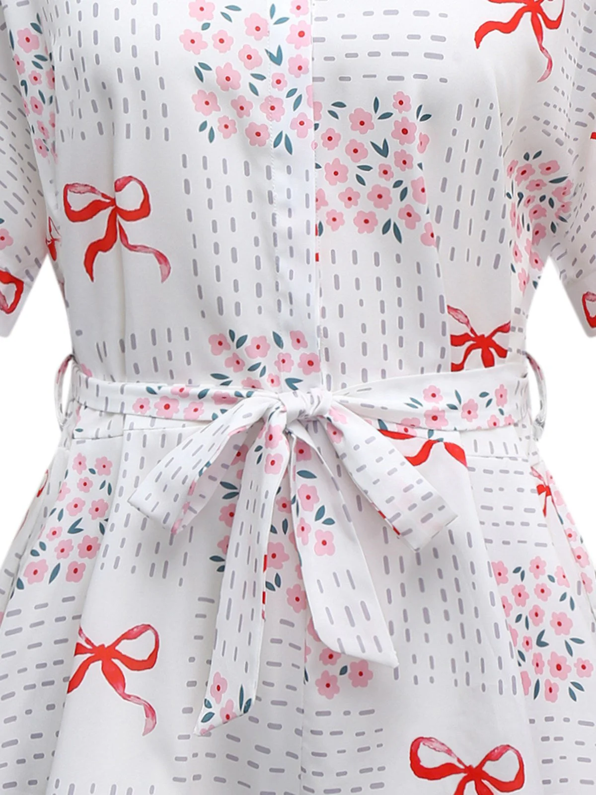 Combishort rose revers motif nœud et florale avec ceinture années 1950 - Image 6