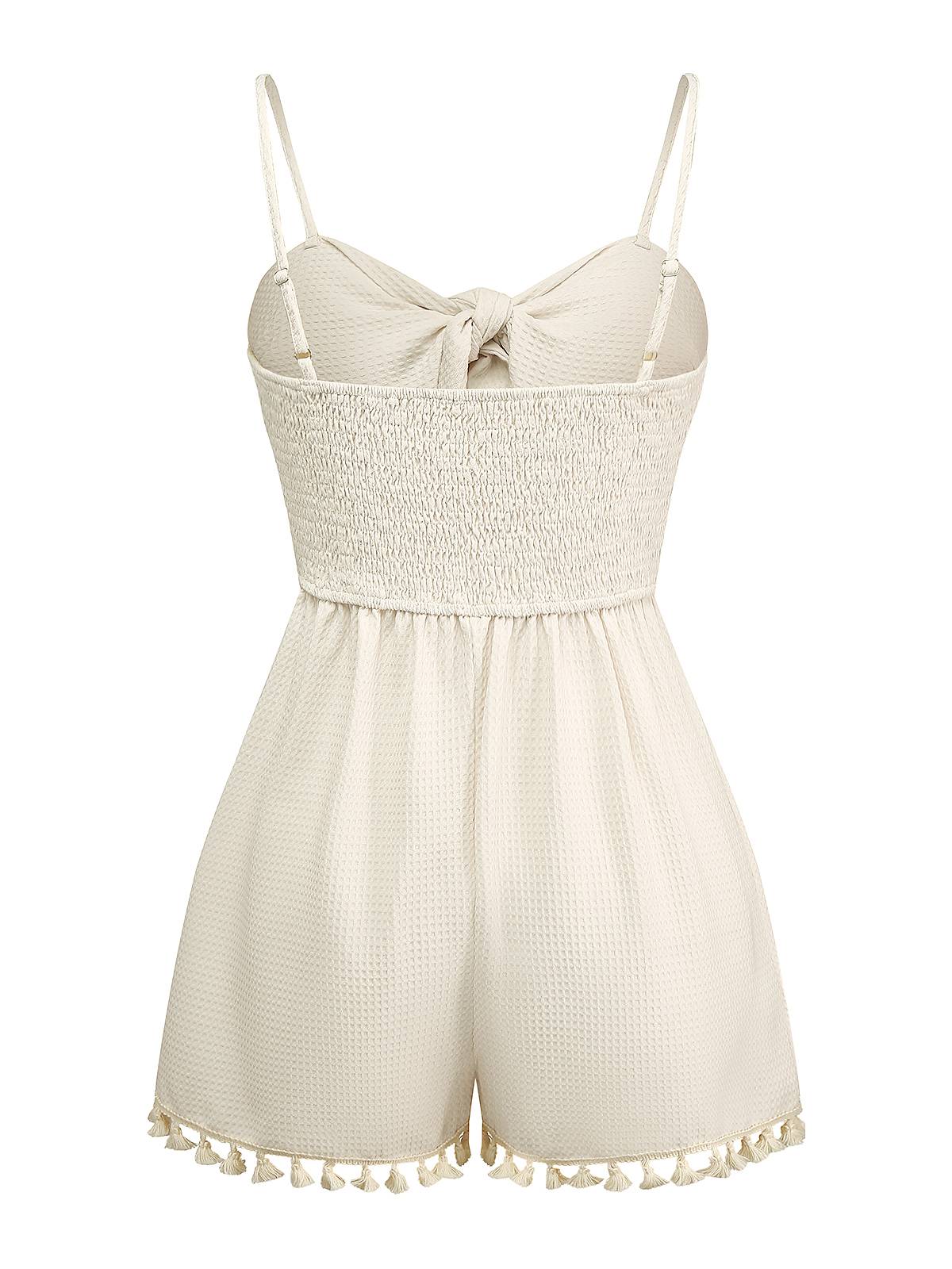 Combishort smockée beige unies à bretelles et nœuds des années 1950 - Image 2