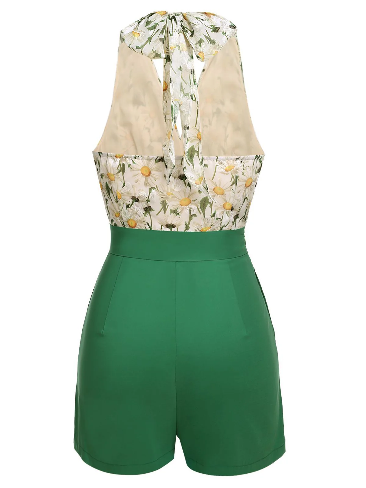 Combishort Vert Vintage Années 50 à Fleur avec Boutons - Image 11