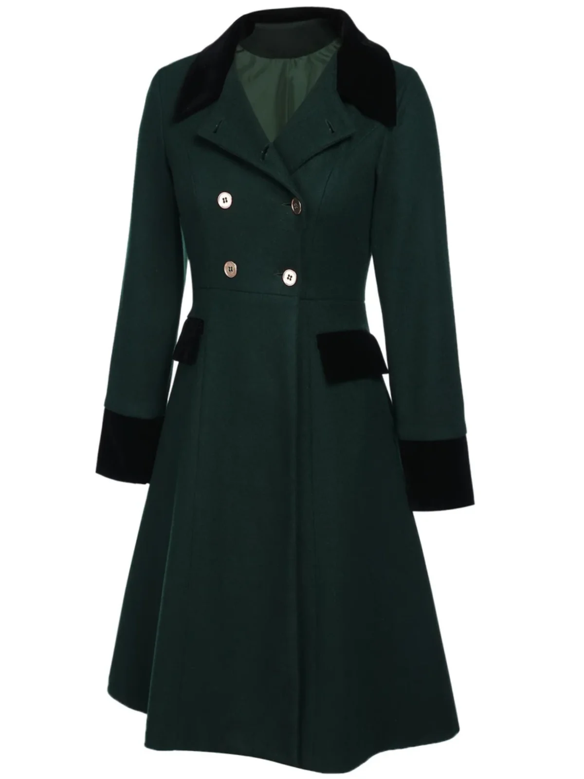 Manteau à Boutons Uni Vert Foncé Années 1950 - Image 7