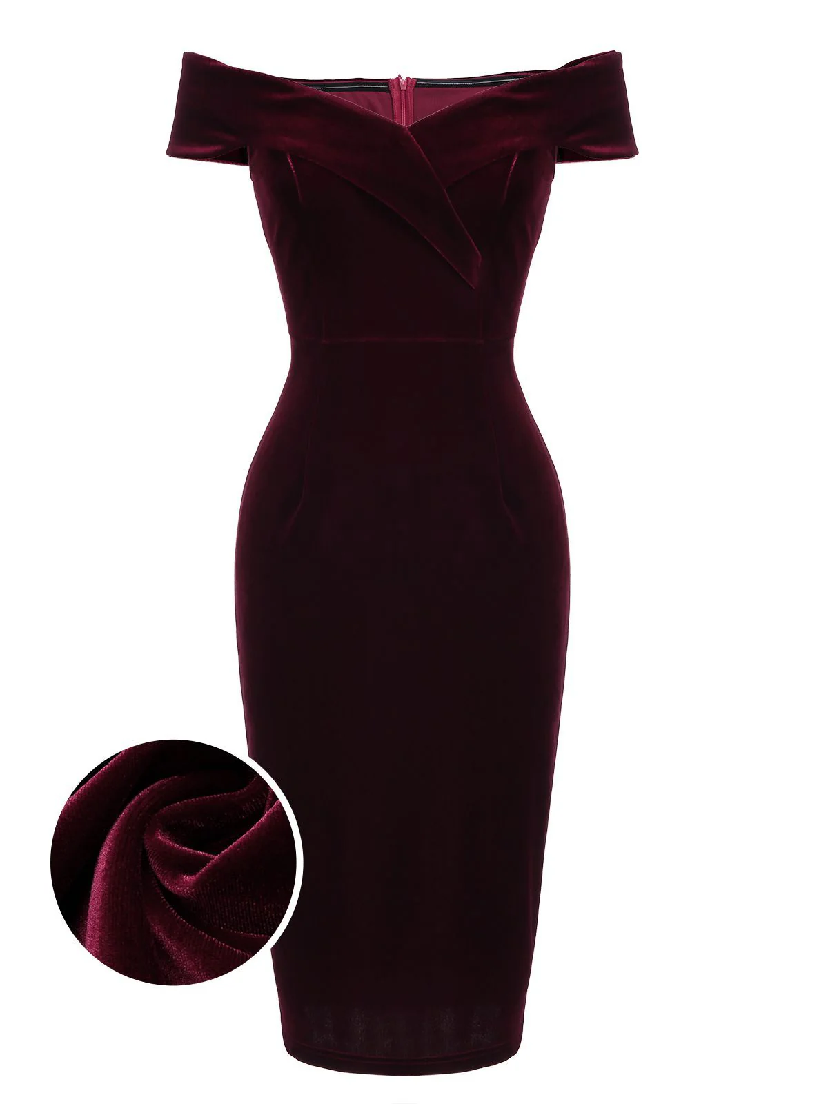 Robe Crayon Vintagr Année 60 Bordeaux en Velours Soirée Cocktail Chic - Image 3
