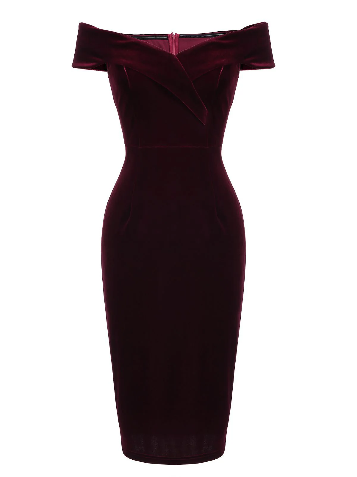 Robe Crayon Vintagr Année 60 Bordeaux en Velours Soirée Cocktail Chic - Image 4