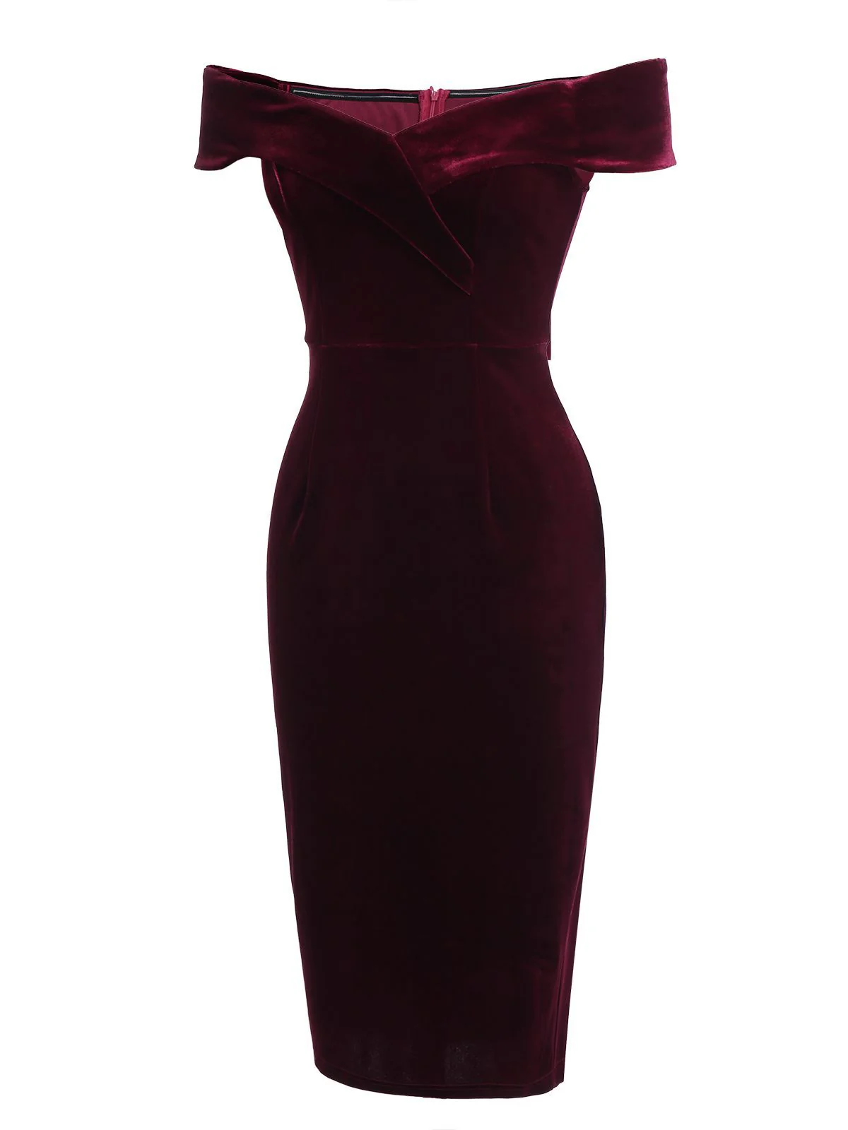Robe Crayon Vintagr Année 60 Bordeaux en Velours Soirée Cocktail Chic - Image 5