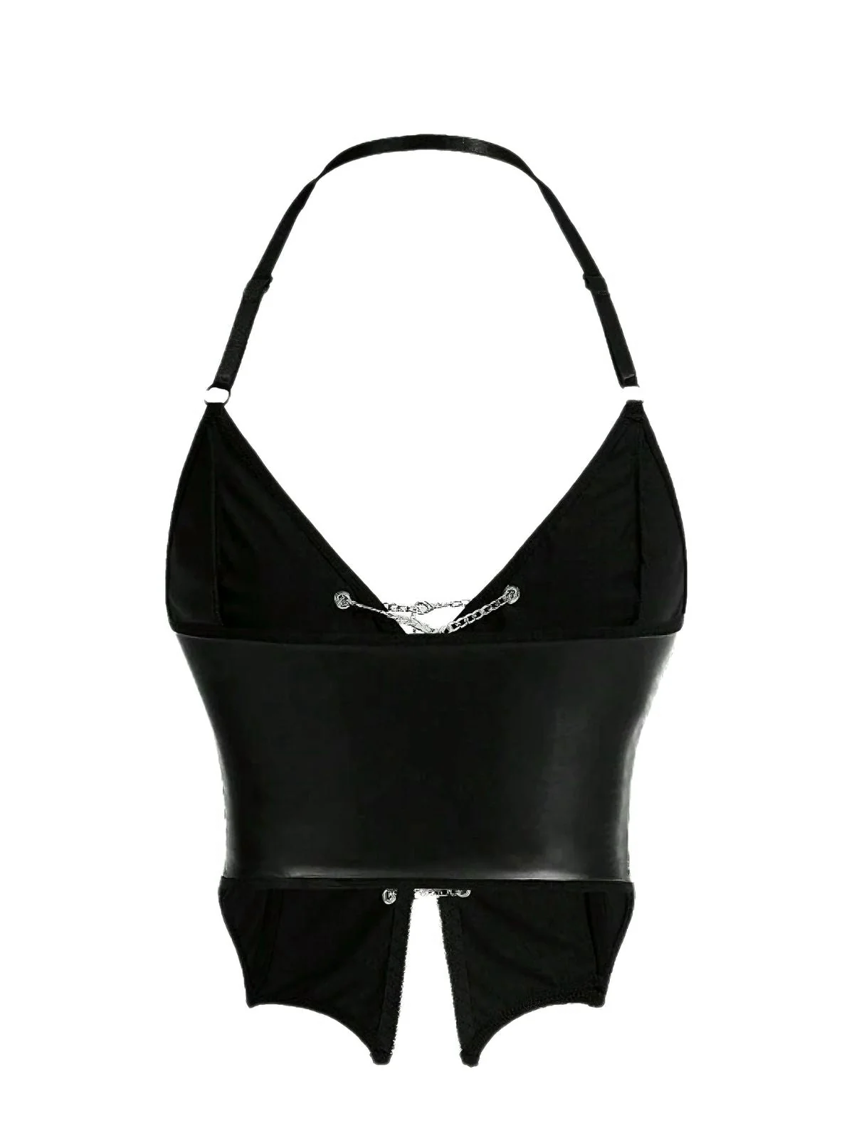 Corset noire gothique à chaîne et cordon croisé années 1980 - Image 2