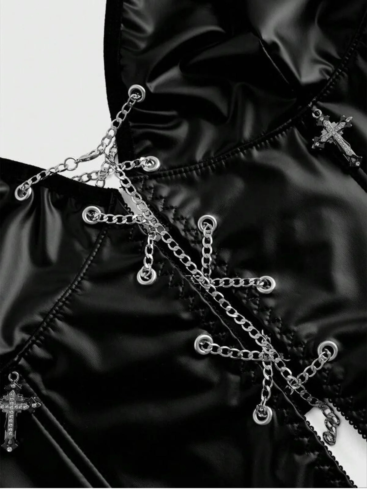 Corset noire gothique à chaîne et cordon croisé années 1980 - Image 3