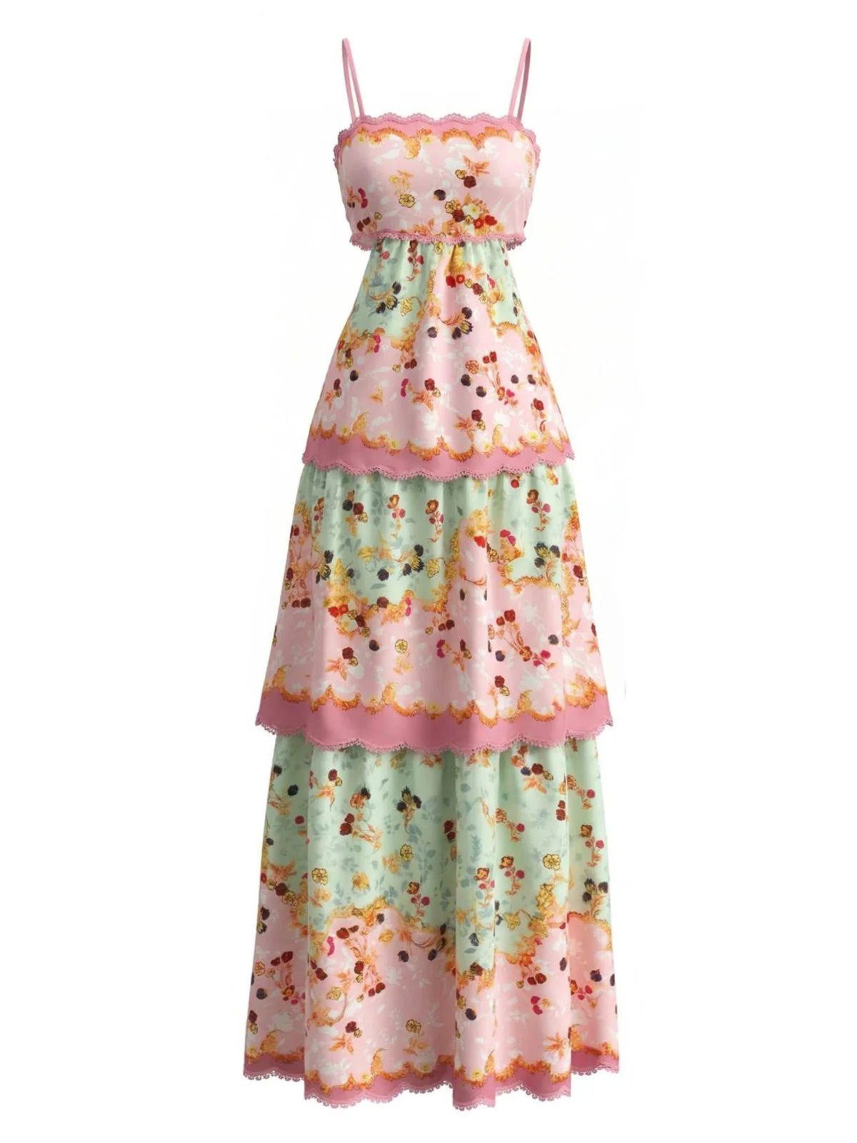 Robe longue fleurs volants rose foncé années 30 - Image 2