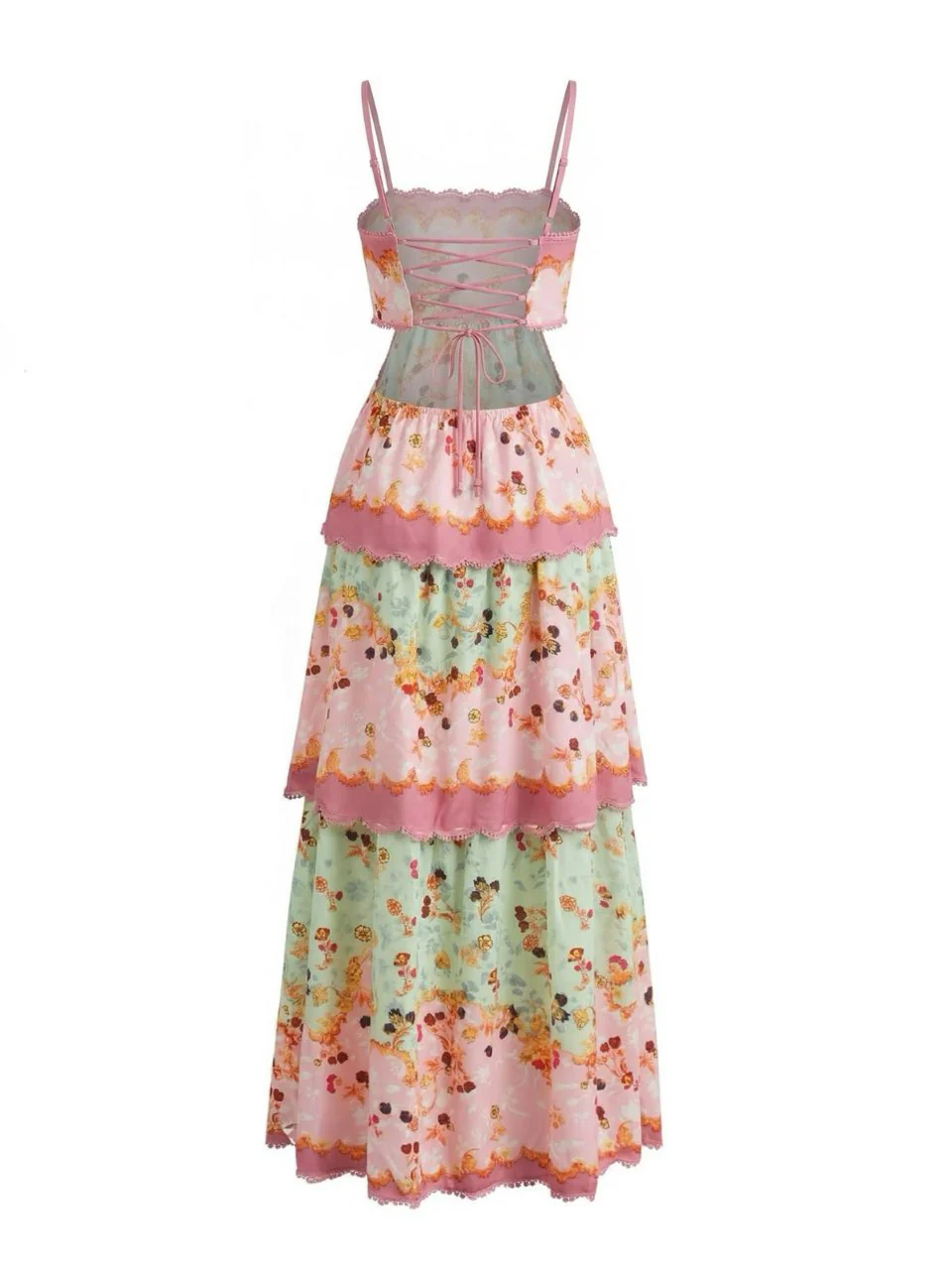 Robe longue fleurs volants rose foncé années 30 - Image 3