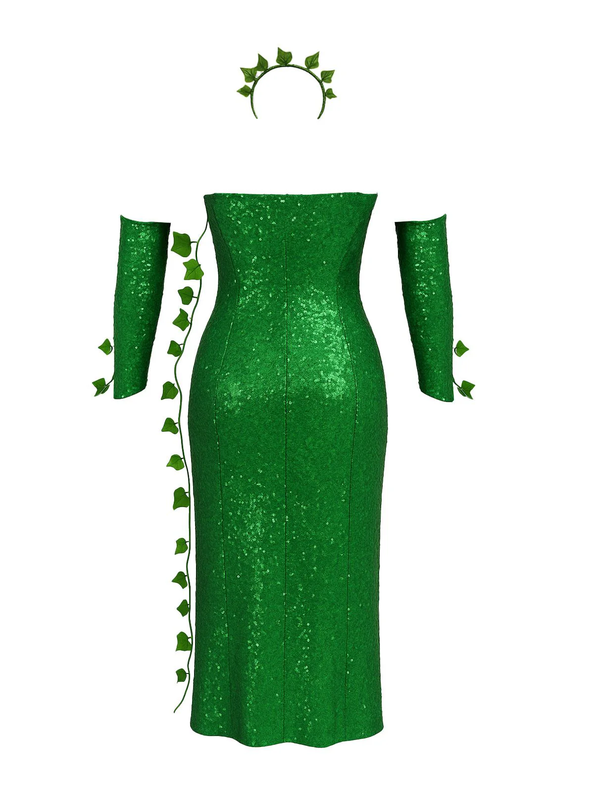 Ensemble bandeau à feuilles multiples et robe à paillettes vert années 1970 - Image 2