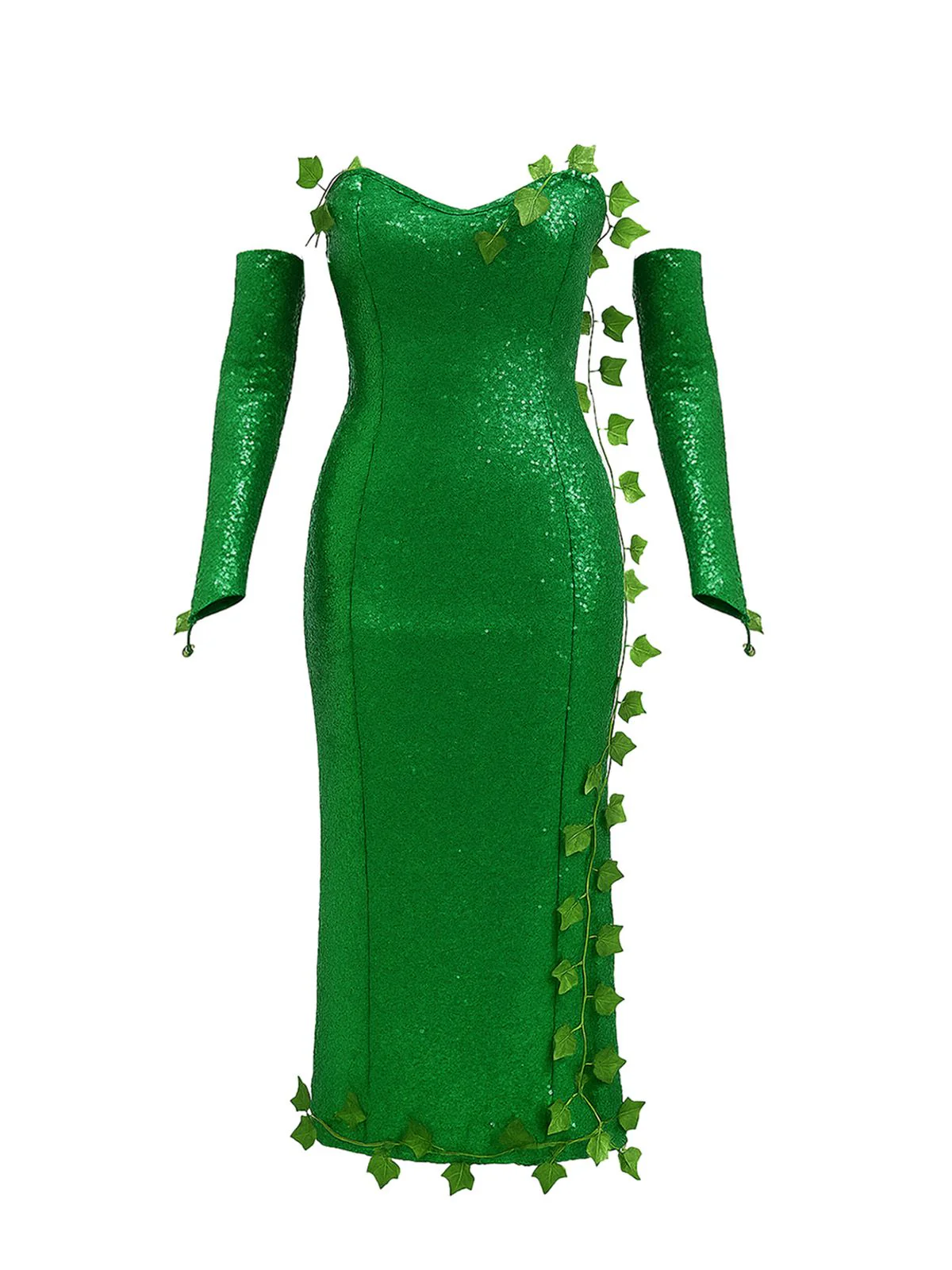 Ensemble bandeau à feuilles multiples et robe à paillettes vert années 1970 - Image 3