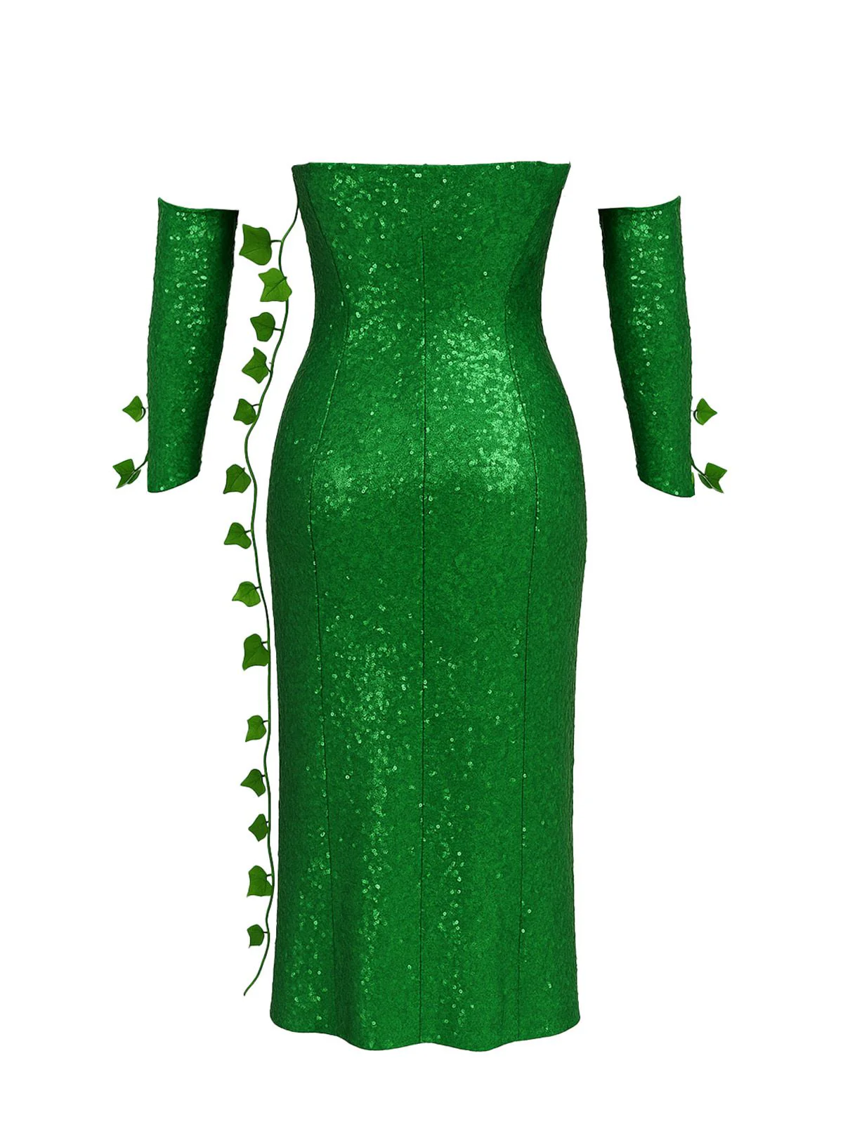 Ensemble bandeau à feuilles multiples et robe à paillettes vert années 1970 - Image 4