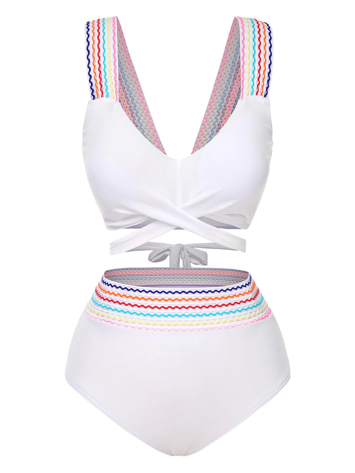 Ensemble bikini à bretelles larges noué dans le dos colorblock des années 1940