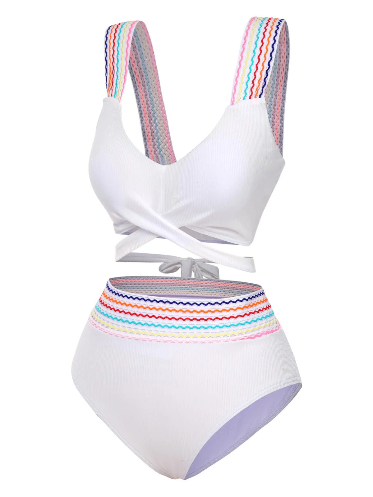 Ensemble bikini à bretelles larges noué dans le dos colorblock des années 1940 - Image 2