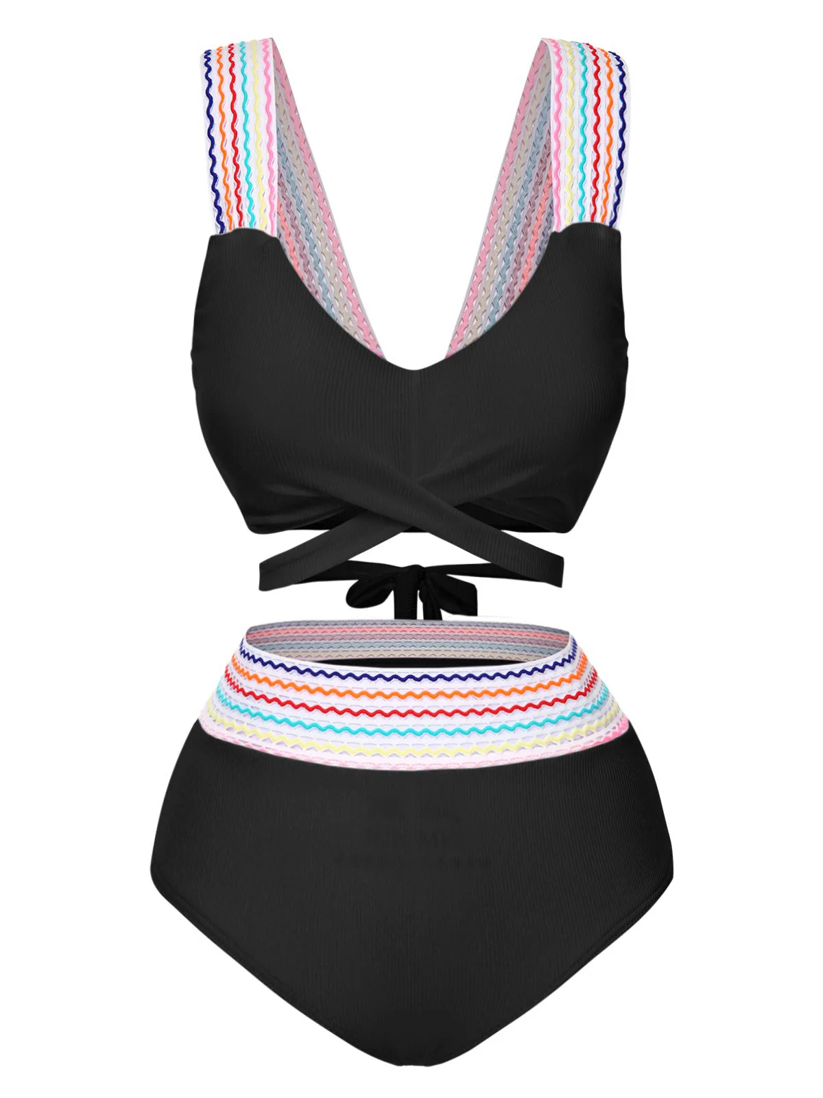 Ensemble bikini à bretelles larges noué dans le dos colorblock des années 1940 - Image 4