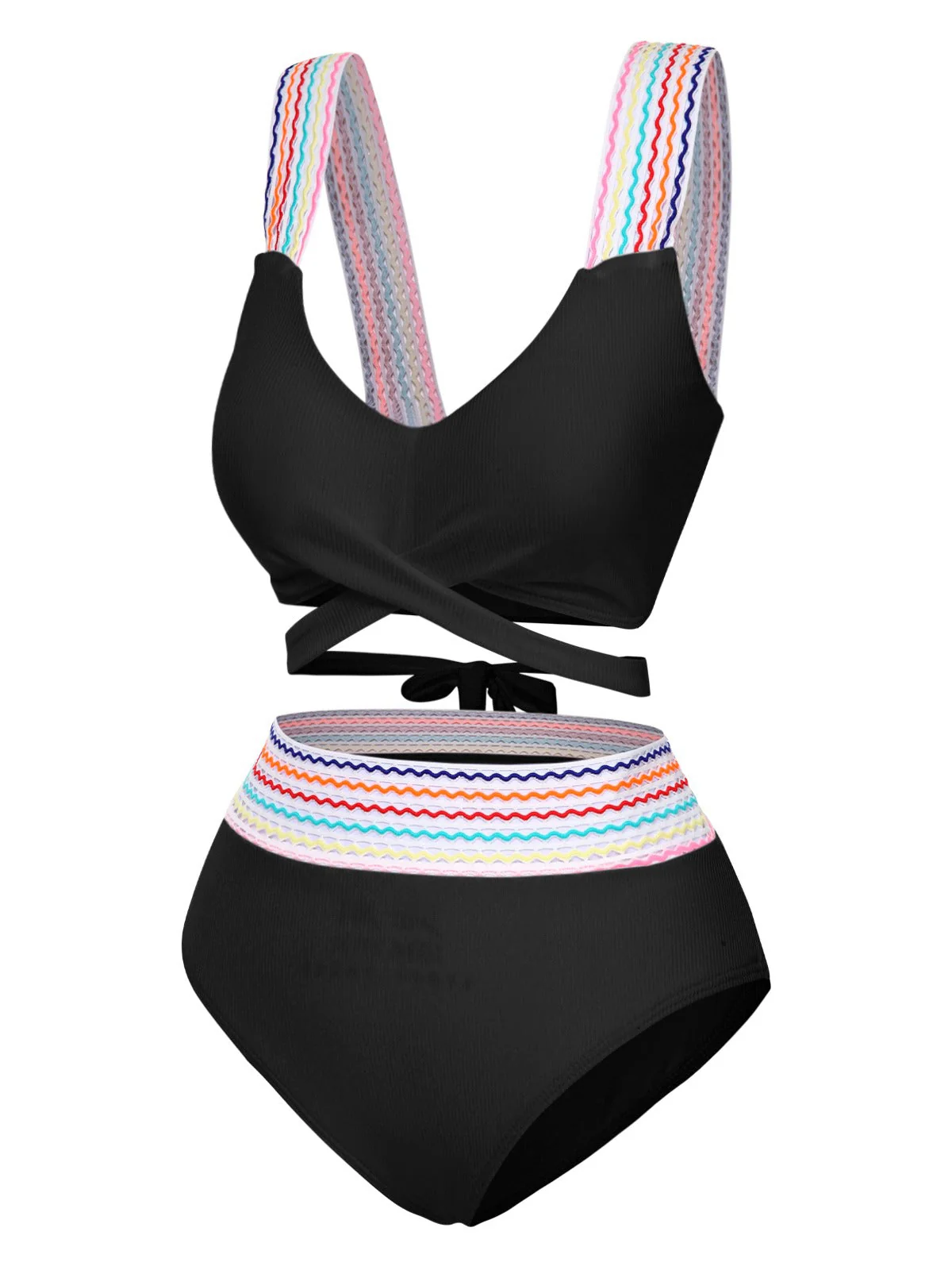 Ensemble bikini à bretelles larges noué dans le dos colorblock des années 1940 - Image 5