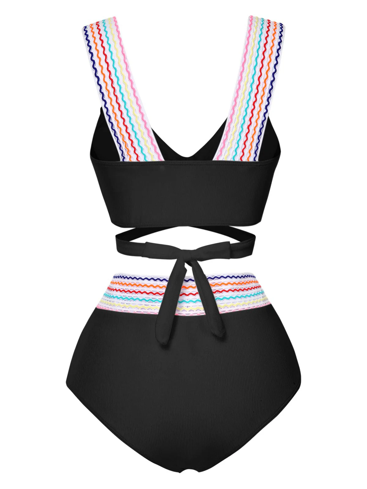 Ensemble bikini à bretelles larges noué dans le dos colorblock des années 1940 - Image 6
