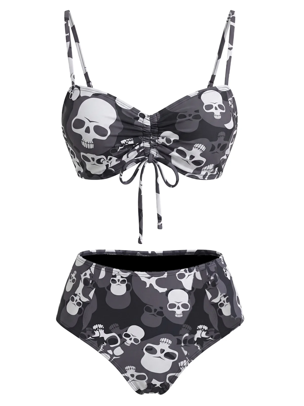 Ensemble Bikini À Crâne Gothique Noir Années 1980 - Image 2