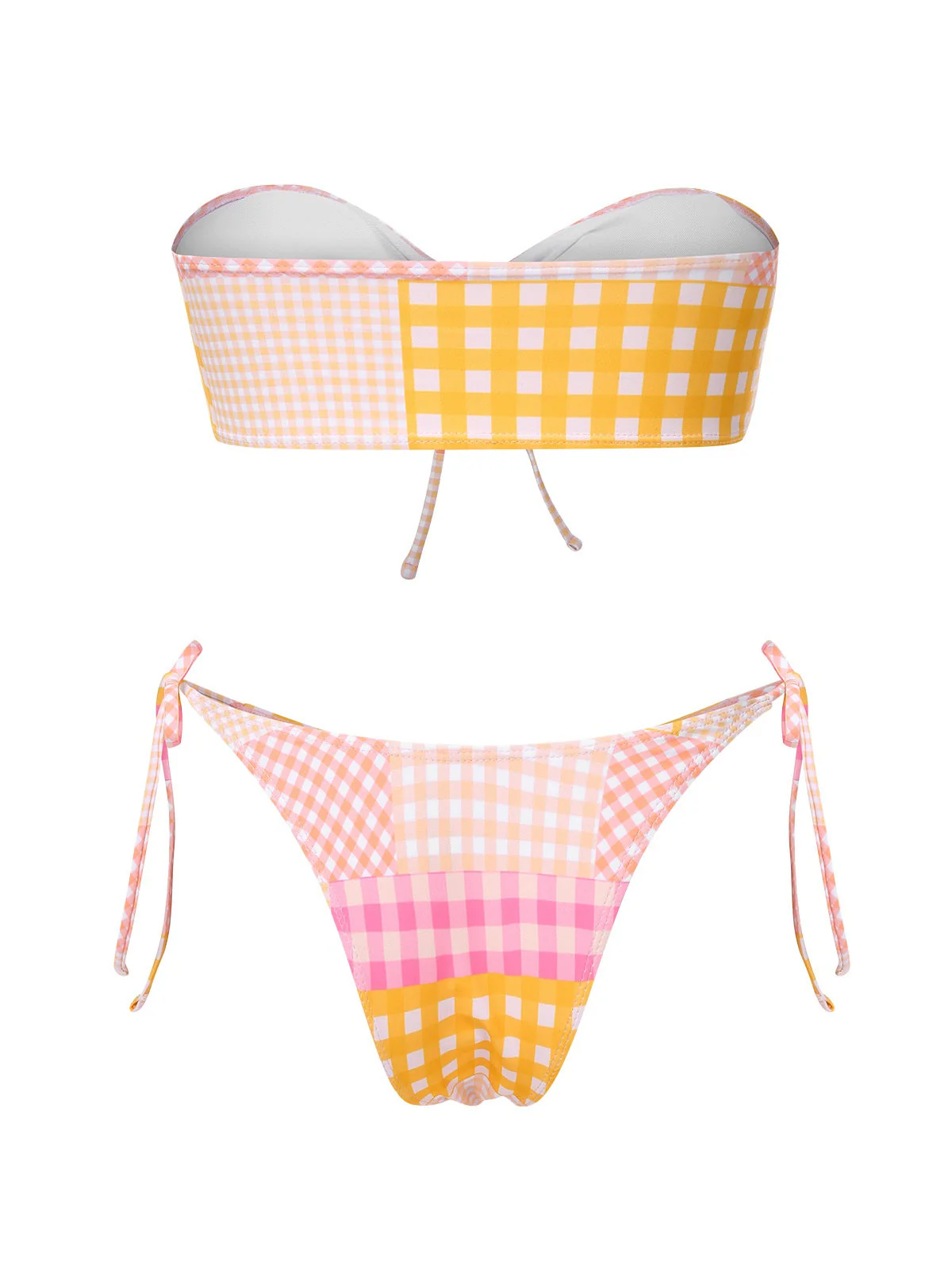 Ensemble bikini bandeau à carreaux vichy rose années 1970 - Image 3