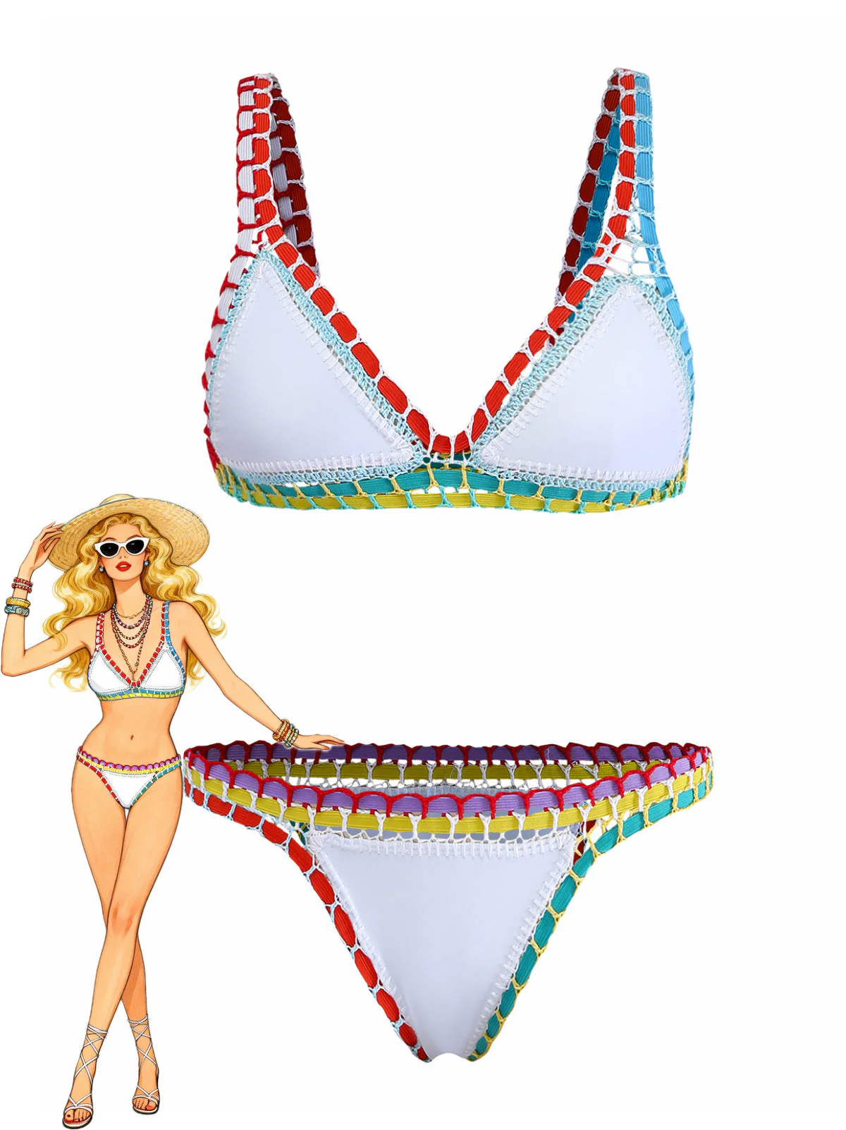 Ensemble Bikini Blanc Tricot Halter Années 1950