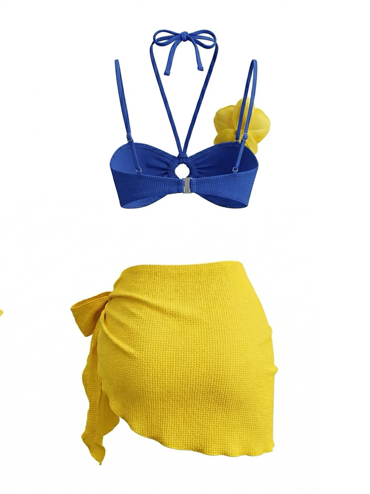 Ensemble Bikini Bleu Orchidée & Paréo Jaune Années 1980 - Image 3