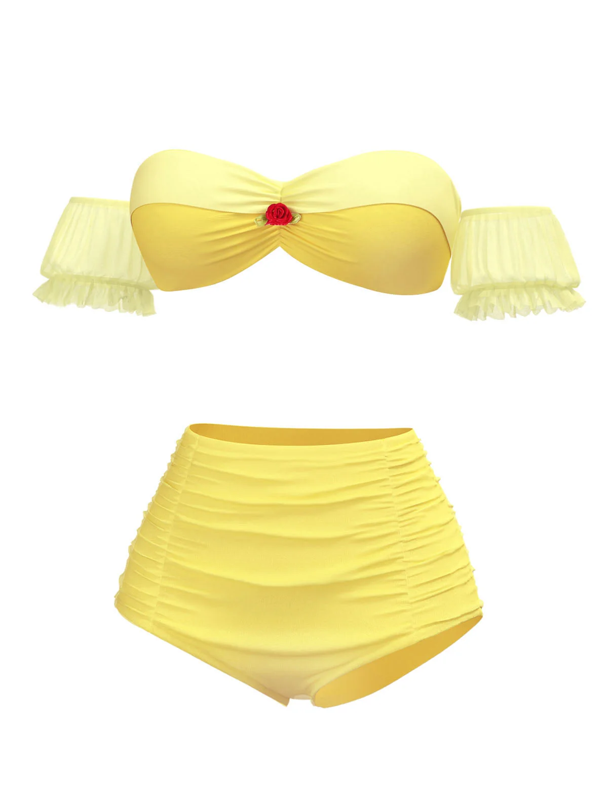 Ensemble bikini bouffant à fleurs Princesse Belle jaune années 1970 - Image 2