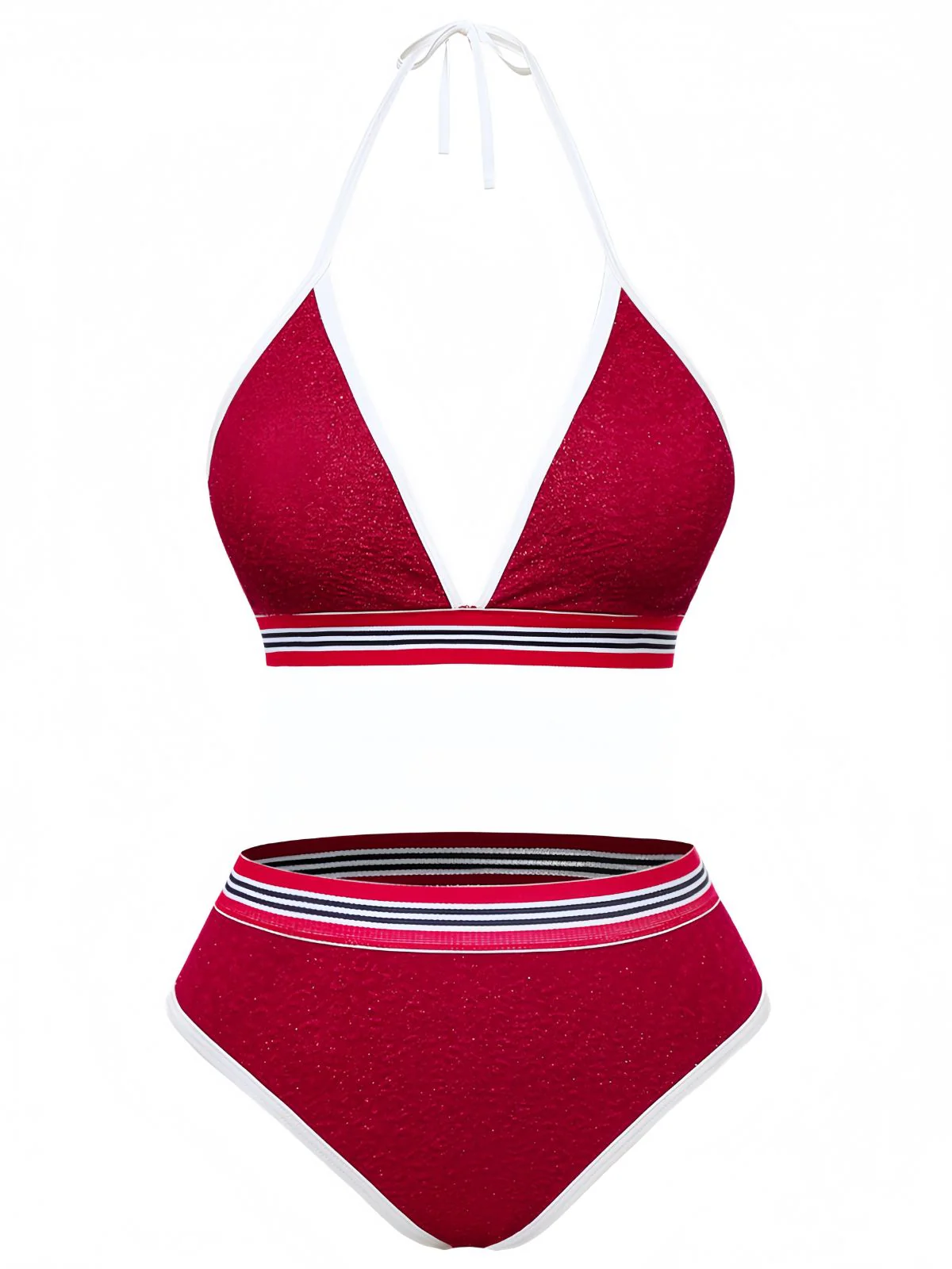Ensemble Bikini Col Licou Pailleté Rouge Années 80 - Image 2