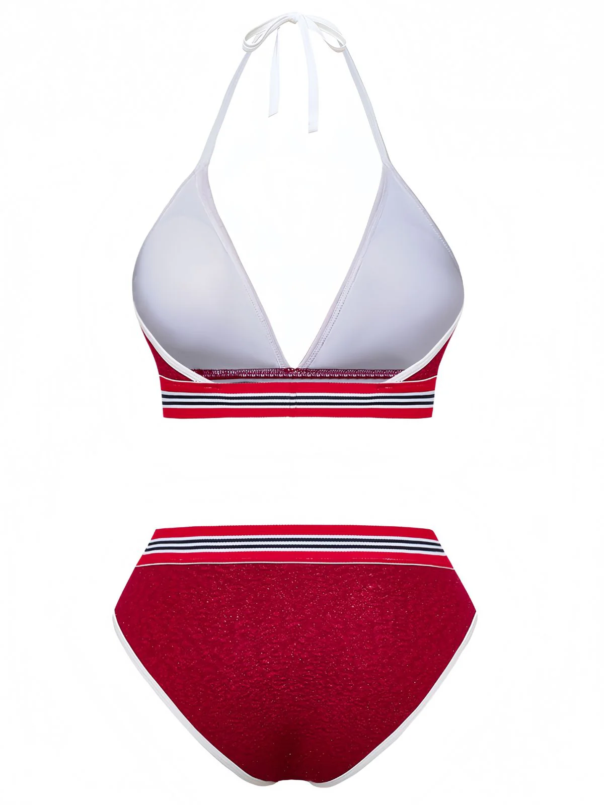 Ensemble Bikini Col Licou Pailleté Rouge Années 80 - Image 3