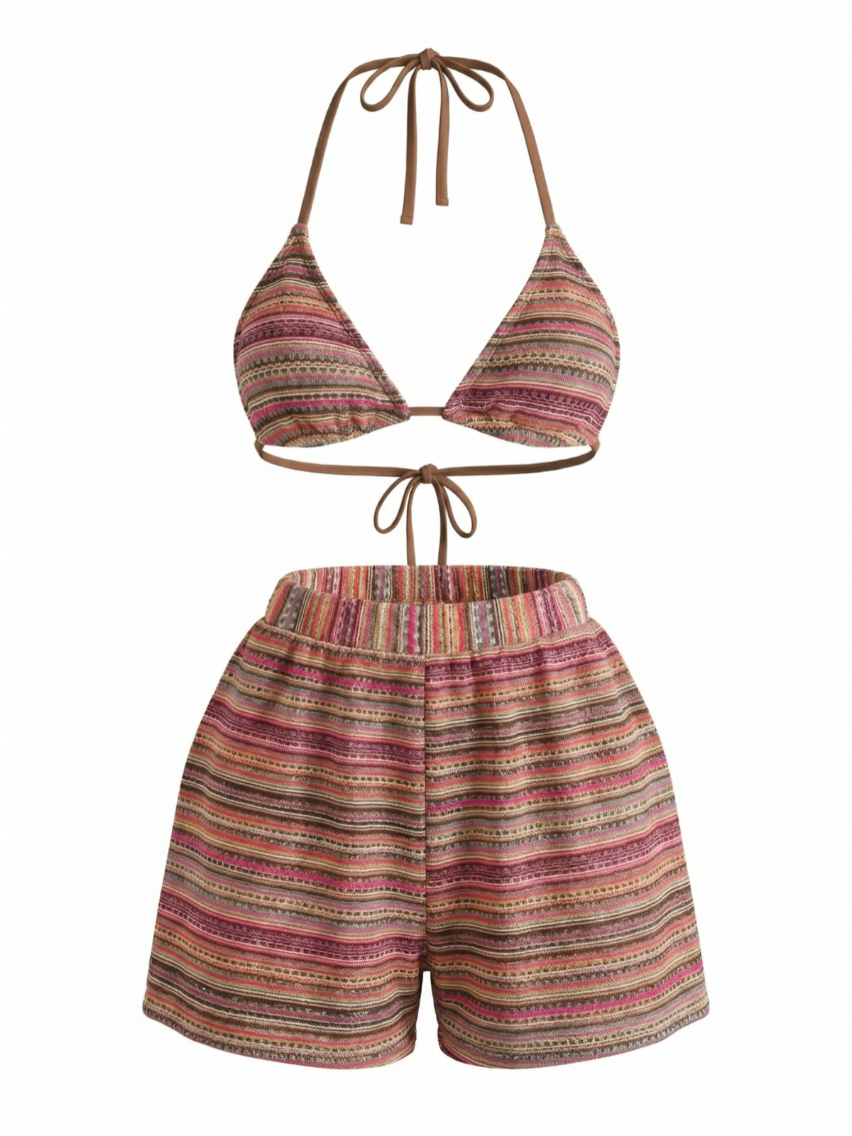 Ensemble Bikini Col Licou Rayé en Maille Années 1960