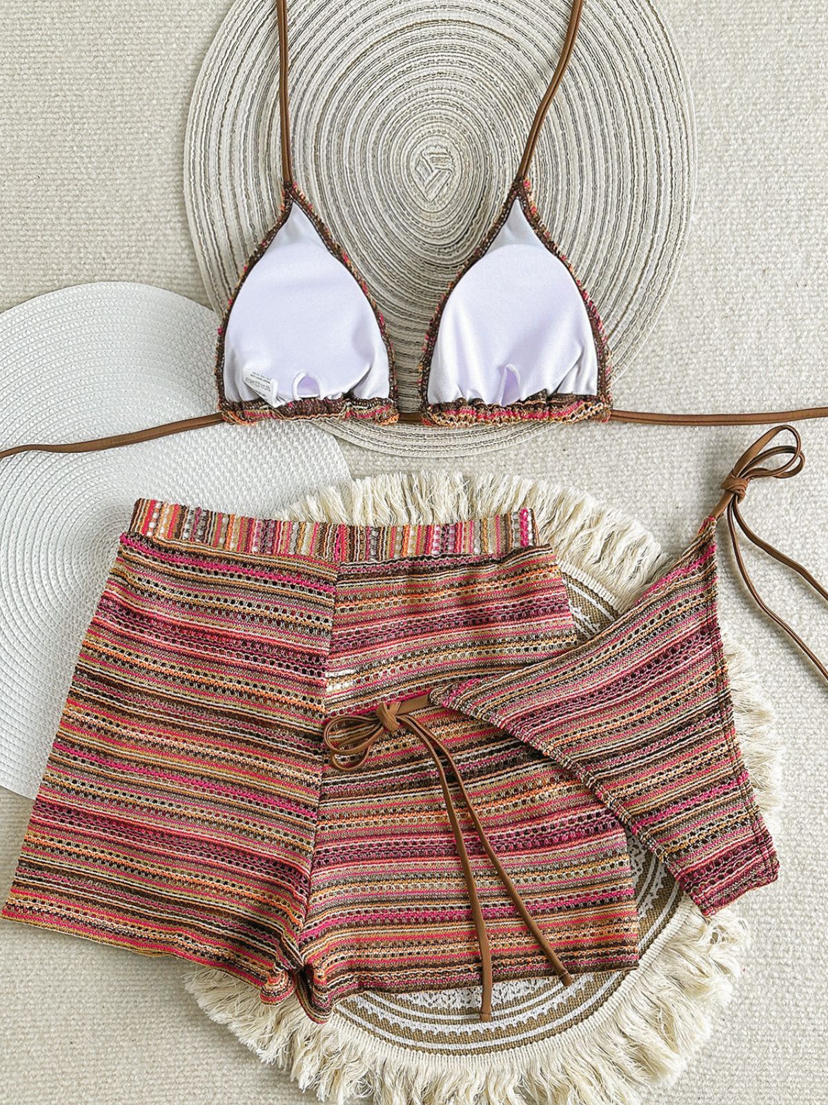 Ensemble Bikini Col Licou Rayé en Maille Années 1960 - Image 3