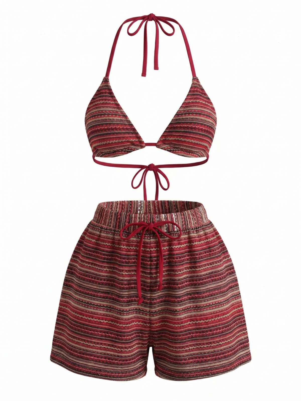 Ensemble Bikini Col Licou Rayé en Maille Années 1960 - Image 5