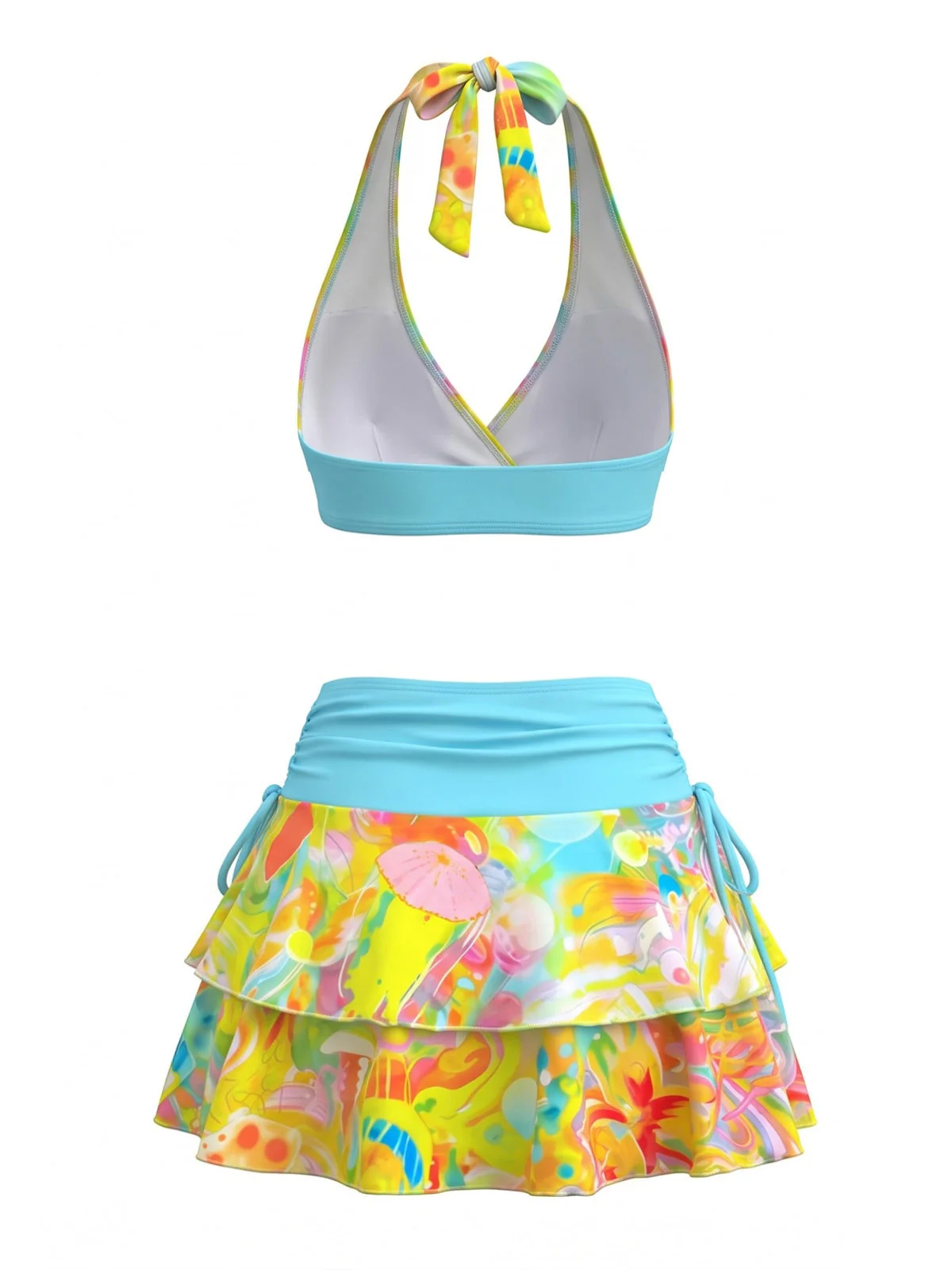 Ensemble bikini dos nu imprimé psychédélique multicolore années 1980 - Image 2